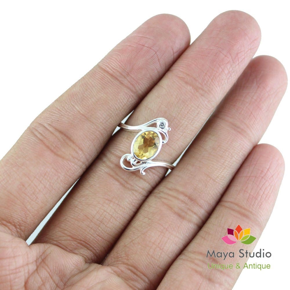 Natural Citrine Silver Solitaire Ring,Promise Ring for Girls,925 Sterling Silver women's jewelry,Engagement Ring,daughter's Birthday Gift