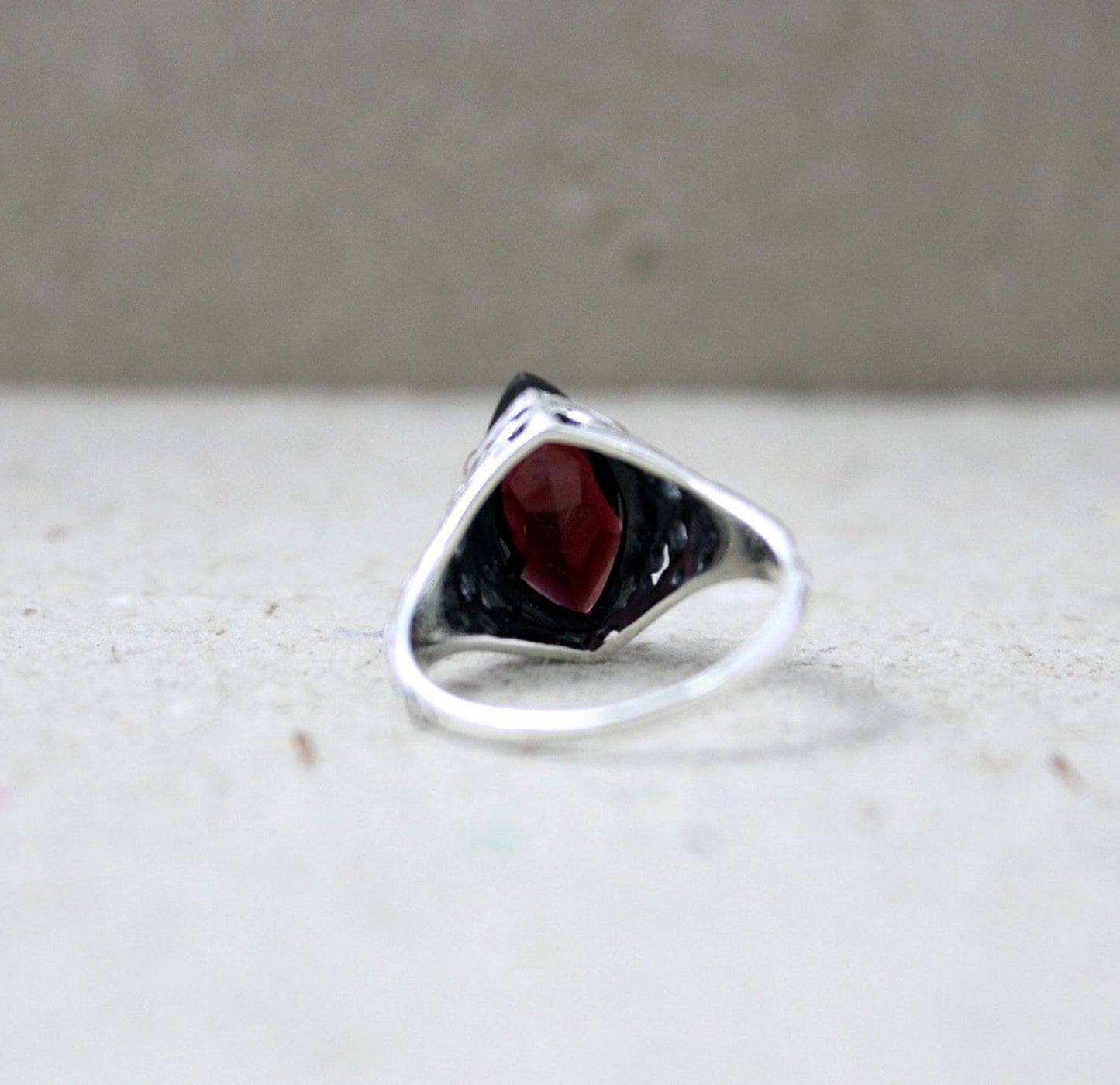 Red Garnet Ring,Filigree,oxidized Silver Ring,Solid 925 Sterling Silver Jewelry,Solitaire Engagement Ring,Anniversary Gift