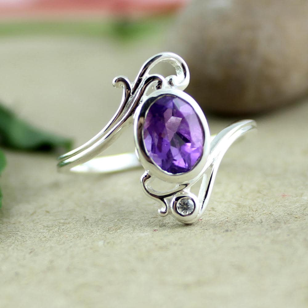 Amethyst Ring,Purple Gemstone Ring,Handmade Sterling Silver Ring,925 Silver Gemstone Jewelry,for Daughter,Birthstone Ring,Engagement Ring