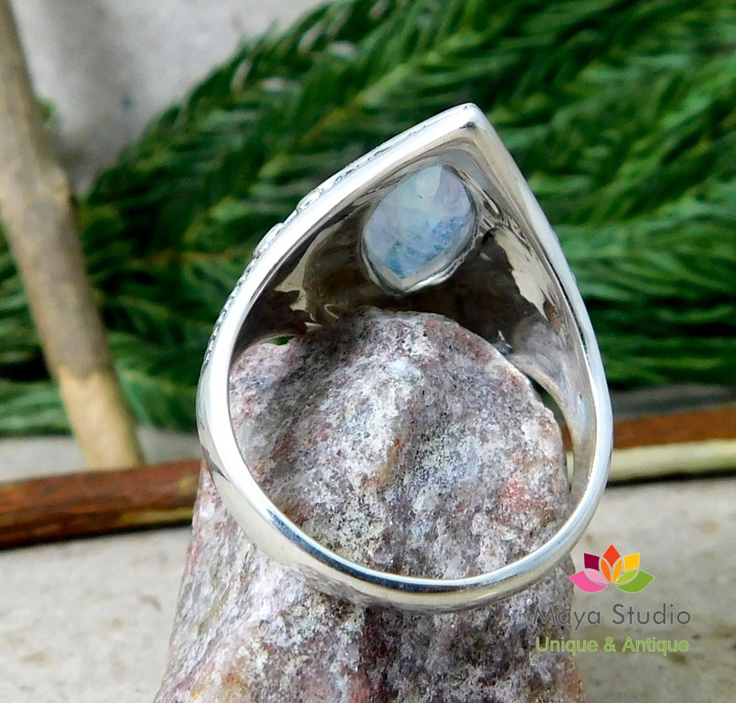 925 Sterling silver Natural genuine gemstone Moonstone Ring Anniversary birthday engagement designer silver carving gift jewellery