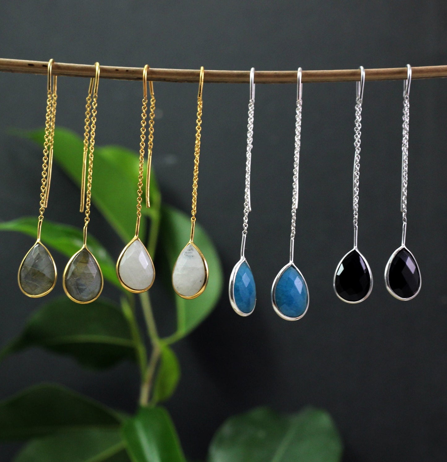 American Turquoise Earring,Black Onyx Jewelry,Citrine Threader Earring,Long Chain Earring,Minimalist Genuine Gemstone Earring,Lovely Gift
