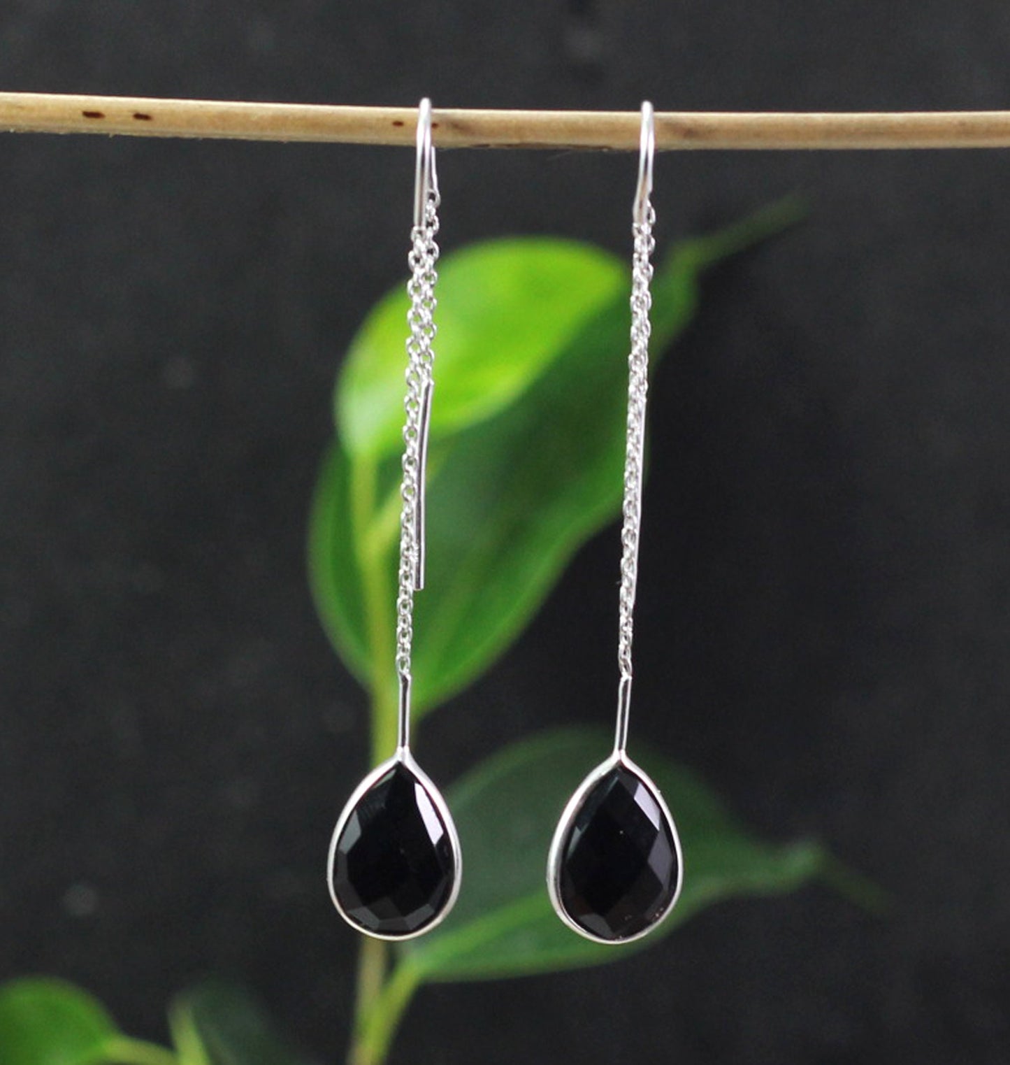 American Turquoise Earring,Black Onyx Jewelry,Citrine Threader Earring,Long Chain Earring,Minimalist Genuine Gemstone Earring,Lovely Gift