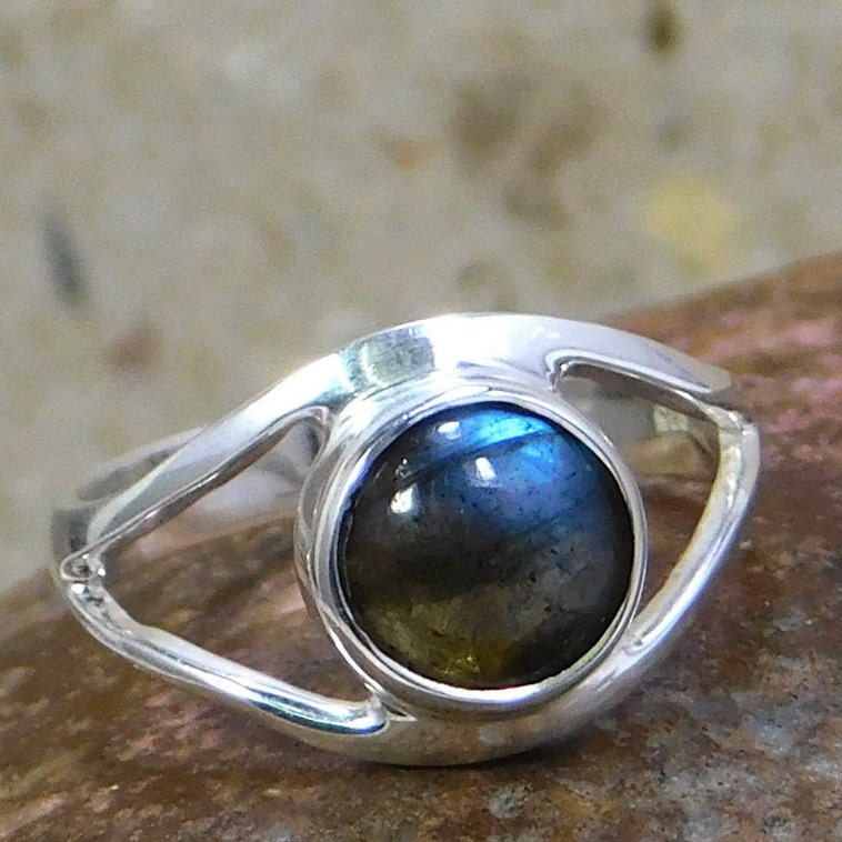 Solid 925 Sterling Silver Natural Gemstone Jewelry,Evil Eye Ring,Natural Gemstone Labradorite Ring,Birthday Gift,Daily Wear Ring Gift