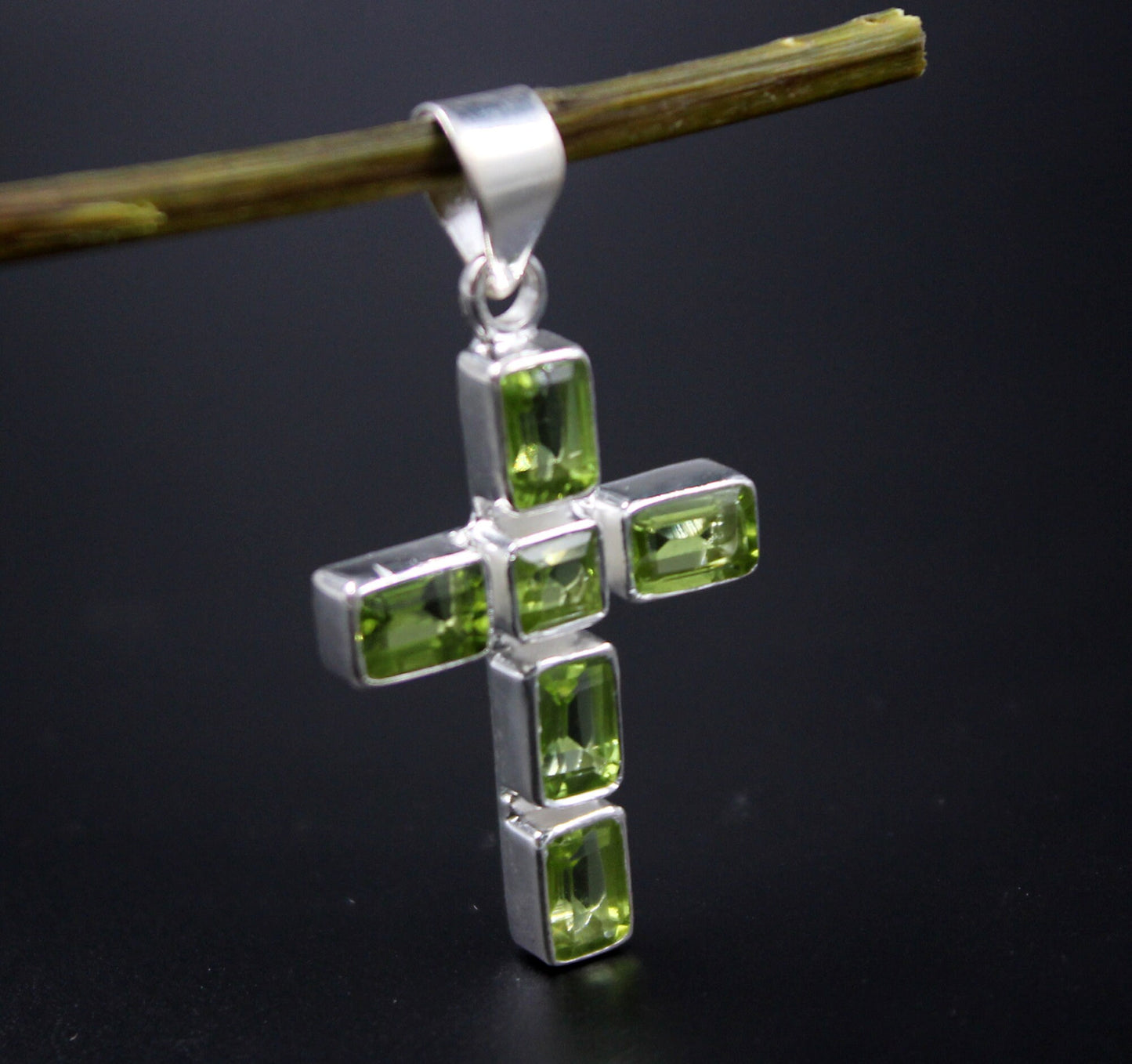 Silver Cross Pendant,Everyday Wear,Natural Gemstone Peridot,925 Sterling Silver Religious Jewelry,Christmas gift,Thanksgiving Gift,For Mom