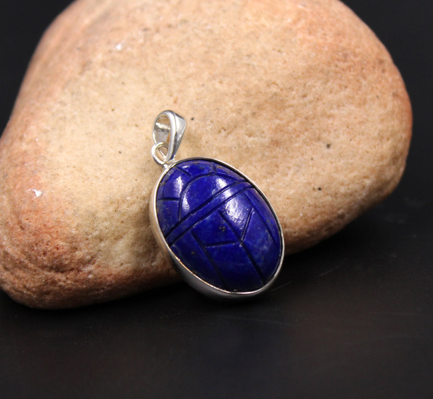 Sterling silverLapis Lazuli Scarab Pendant, 925 jewelry,Unisex Pendant,Christmas Gift for Aunt/Grandmother,Birthday Gift Pendant
