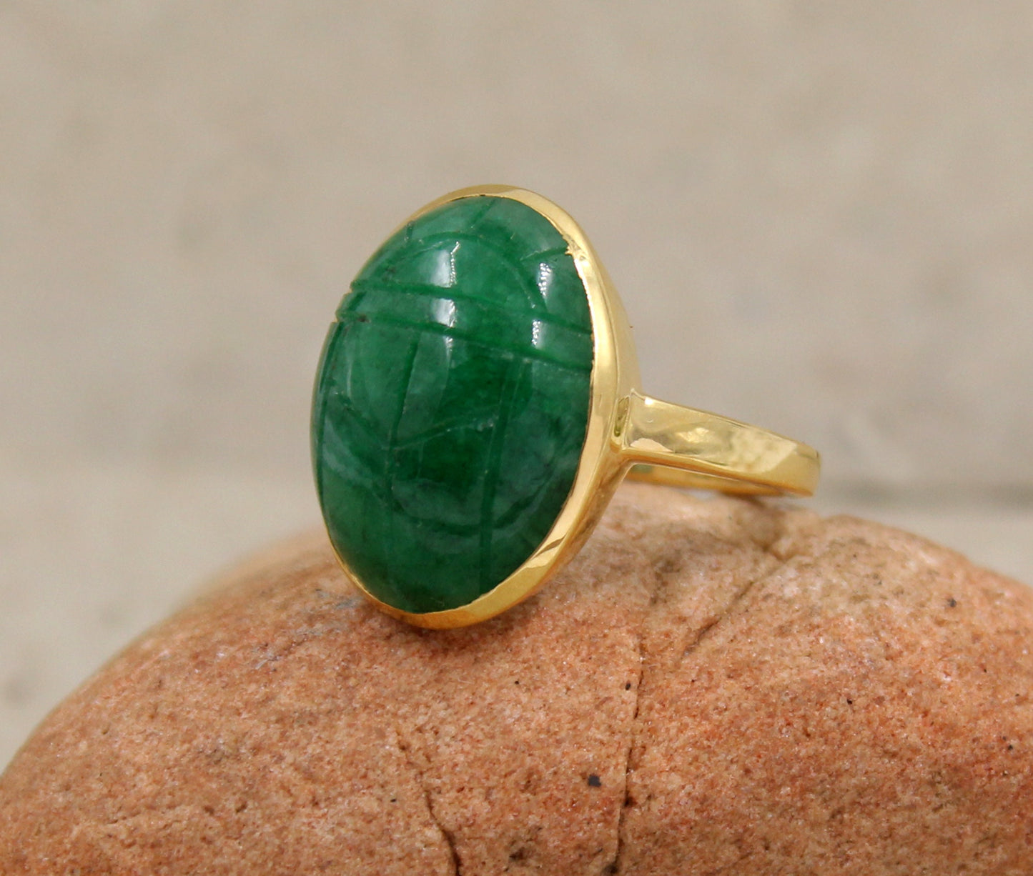 Sterling silverEmerald Scarab Ring,Gold Plated 925 jewelry,Unisex Ring,Christmas Gift for Aunt/Grandmother,Birthday Gift Present