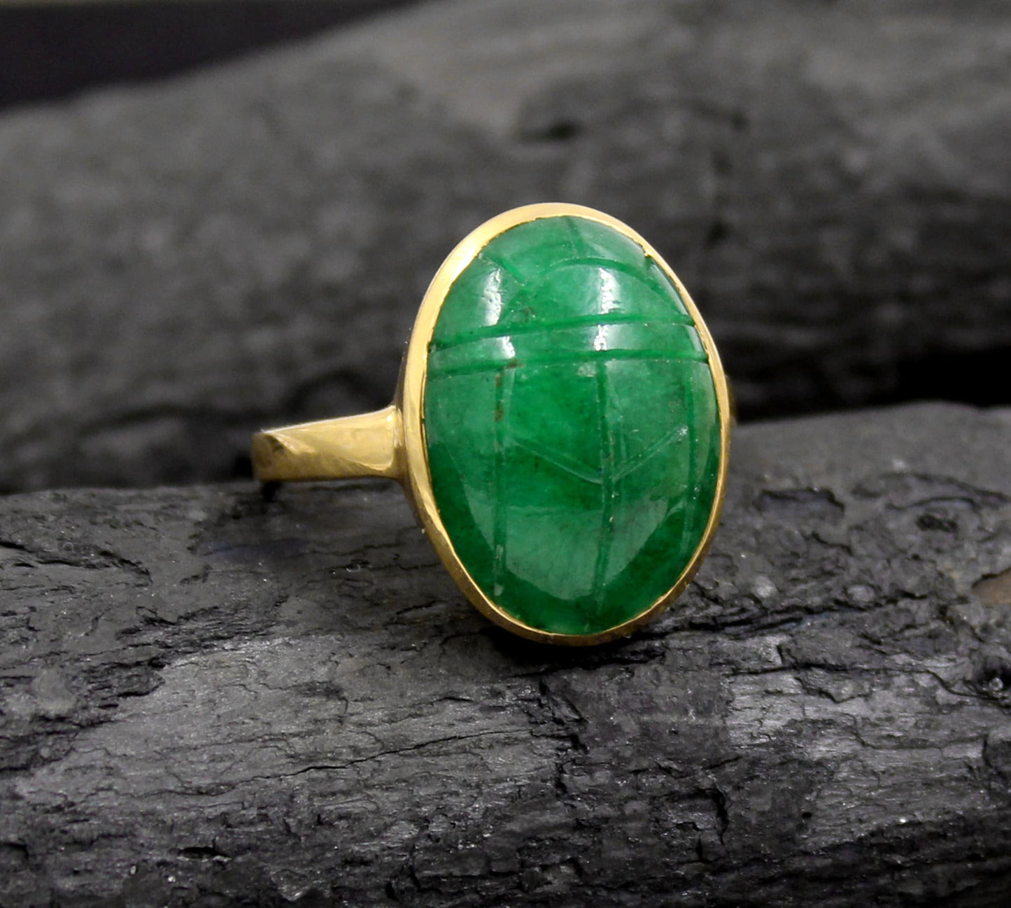 Sterling silverEmerald Scarab Ring,Gold Plated 925 jewelry,Unisex Ring,Christmas Gift for Aunt/Grandmother,Birthday Gift Present