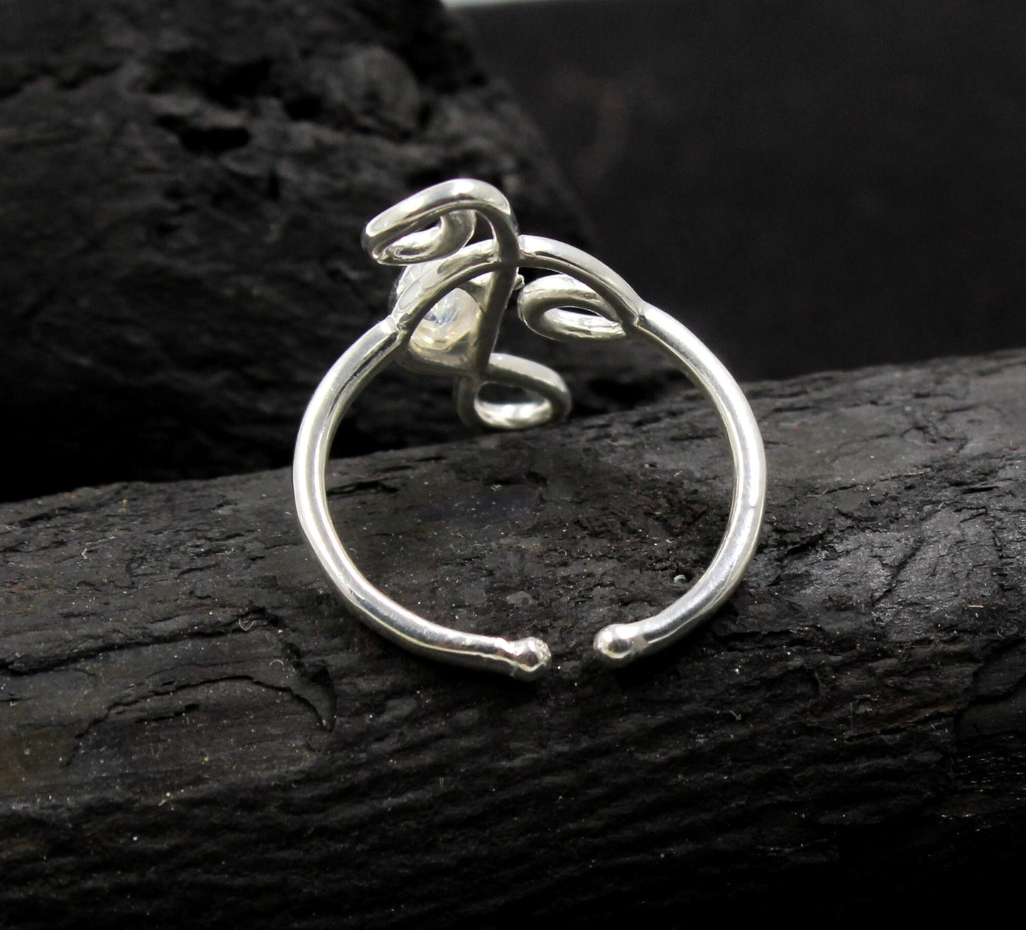 Sterling silverFunky Musical Note Ring,925 Adjustable Ring,Natural Gemstone,Garnet Daughter's Birthday Ring,Light Weight Ring girl jewelry