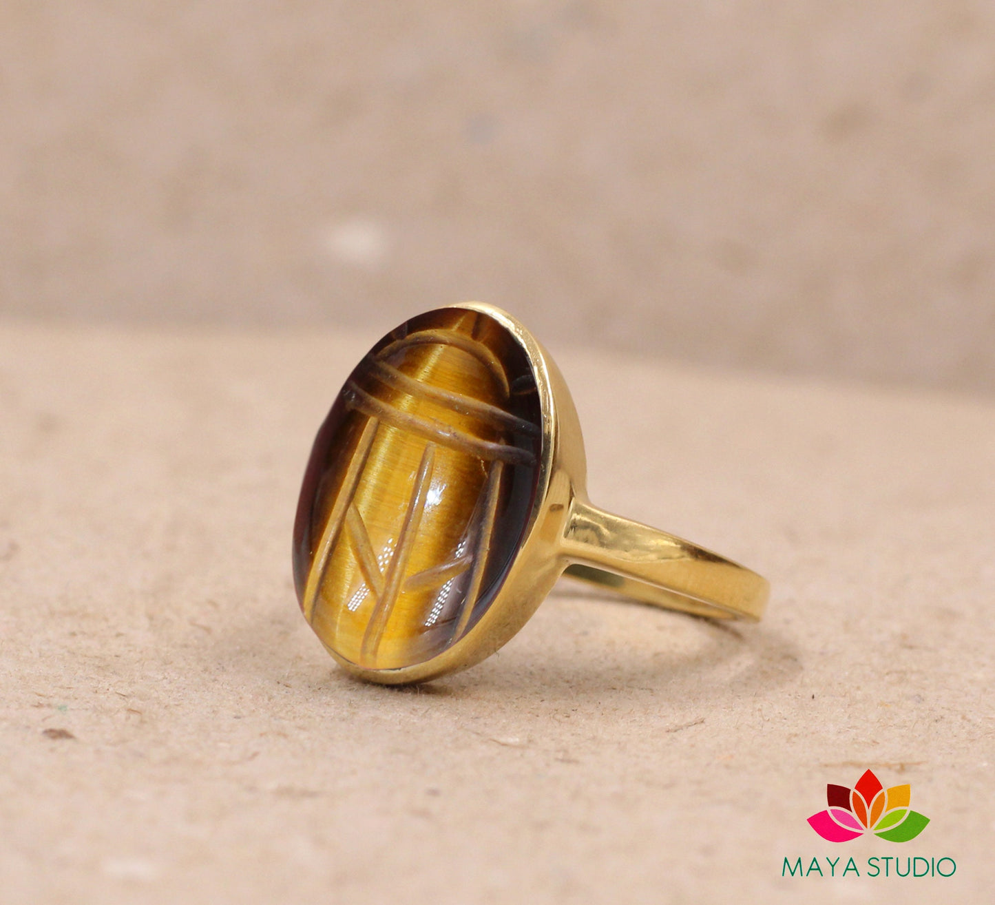 Sterling silver Tiger Eye Scarab Ring,Gold Plated 925 jewelry,Unisex Ring,Christmas Gift for Aunt/Grandmother,Birthday Gift Present