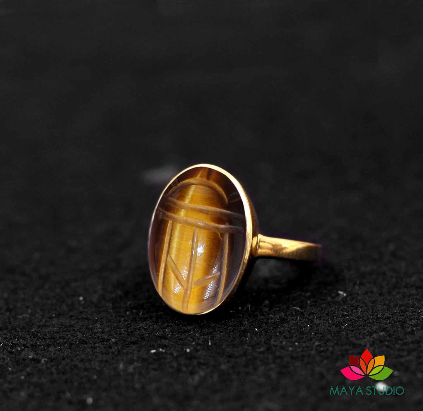 Sterling silver Tiger Eye Scarab Ring,Gold Plated 925 jewelry,Unisex Ring,Christmas Gift for Aunt/Grandmother,Birthday Gift Present