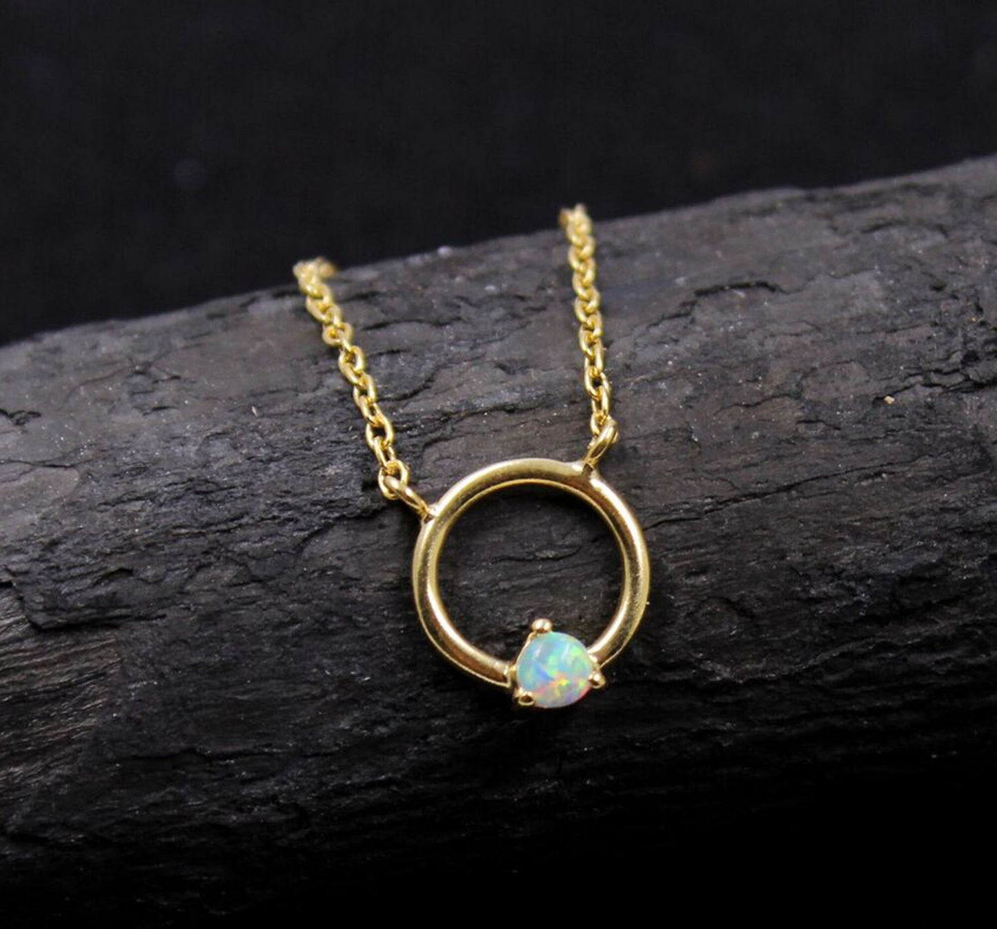 Silver Necklace,Gold Plated Opal Dainty Pendant Neckalce,925 Sterling Silver,Handmade jewelry,Office Wear Jewelry,Birthday Gift For Daughter