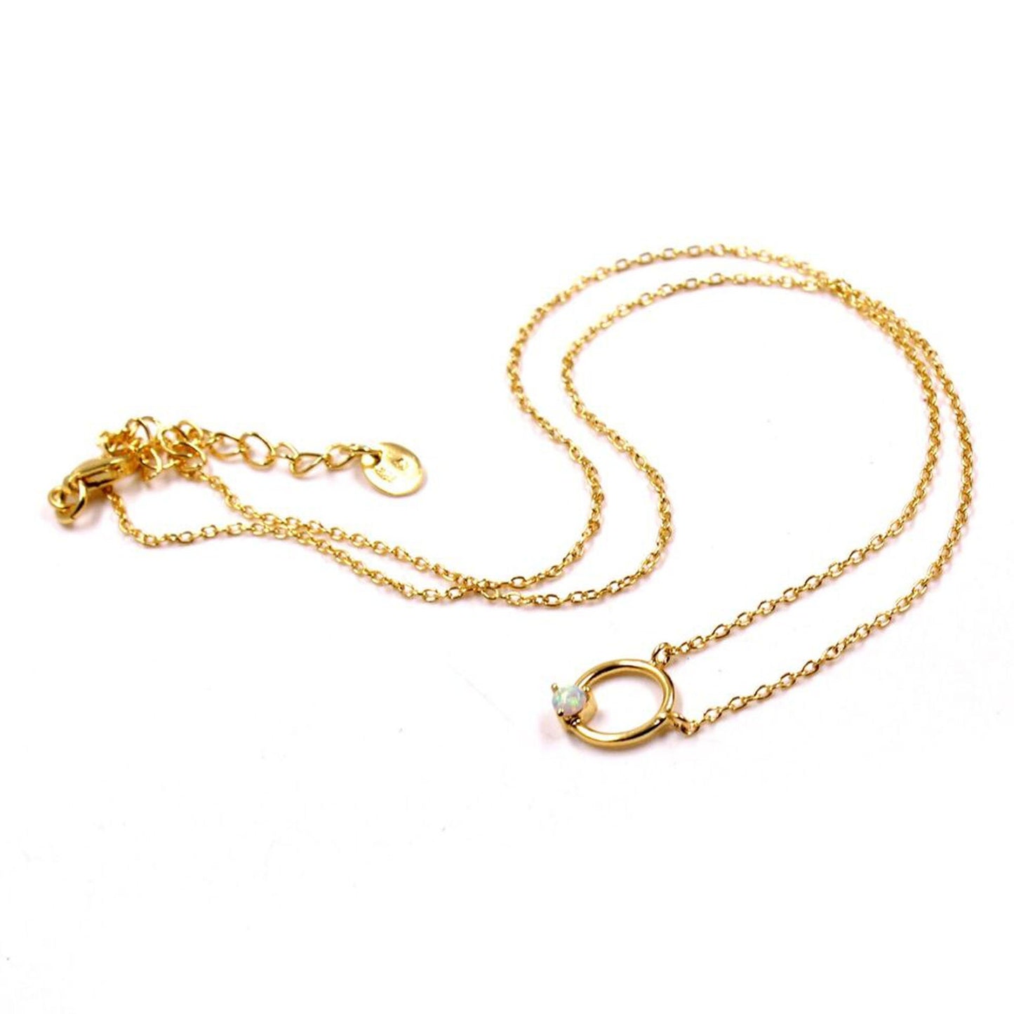 Silver Necklace,Gold Plated Opal Dainty Pendant Neckalce,925 Sterling Silver,Handmade jewelry,Office Wear Jewelry,Birthday Gift For Daughter