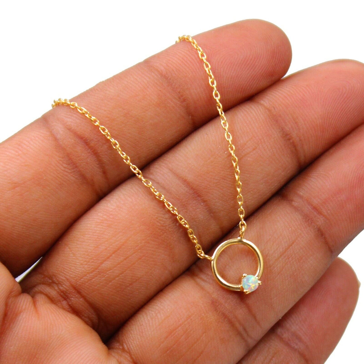 Silver Necklace,Gold Plated Opal Dainty Pendant Neckalce,925 Sterling Silver,Handmade jewelry,Office Wear Jewelry,Birthday Gift For Daughter