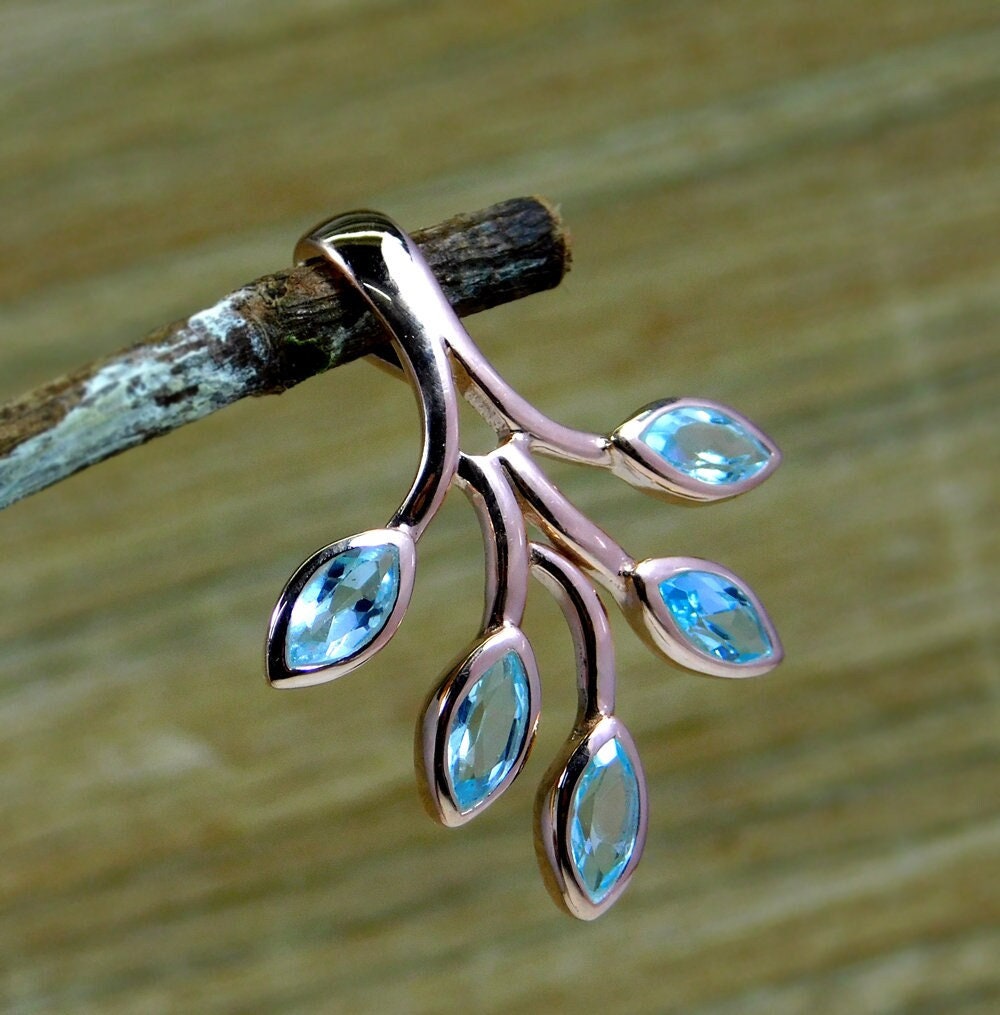 Nature inspired Leaf Pendant,Sterling 925 Silver Gemstone Pendant,Natural,Genuine Blue Topaz/Garnet/ Peridot,Amethyst,Anniversary Gift,