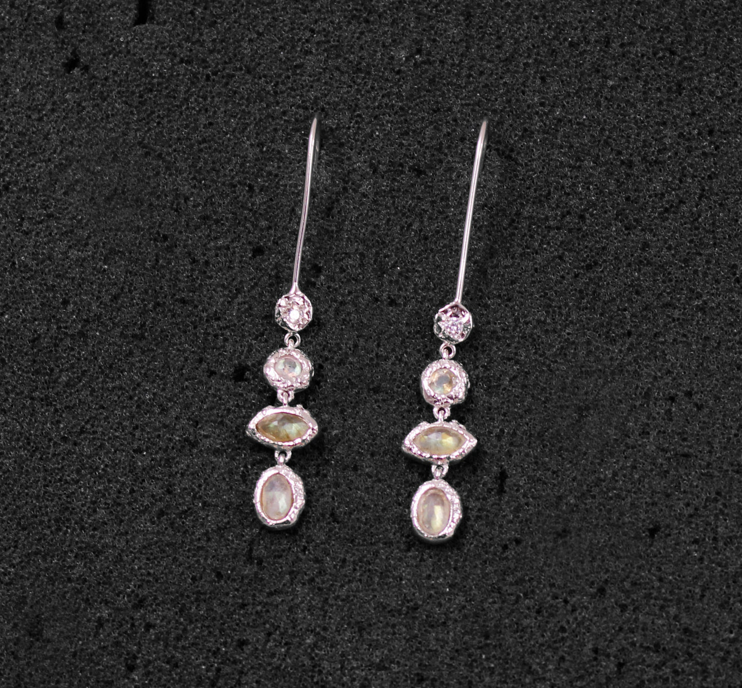 Unique Silver Earring,Four Labradorite Designer Earring,925 Sterling Silver Jewelry,Light Weight Dangle Earring,Anniversary Gift Earring