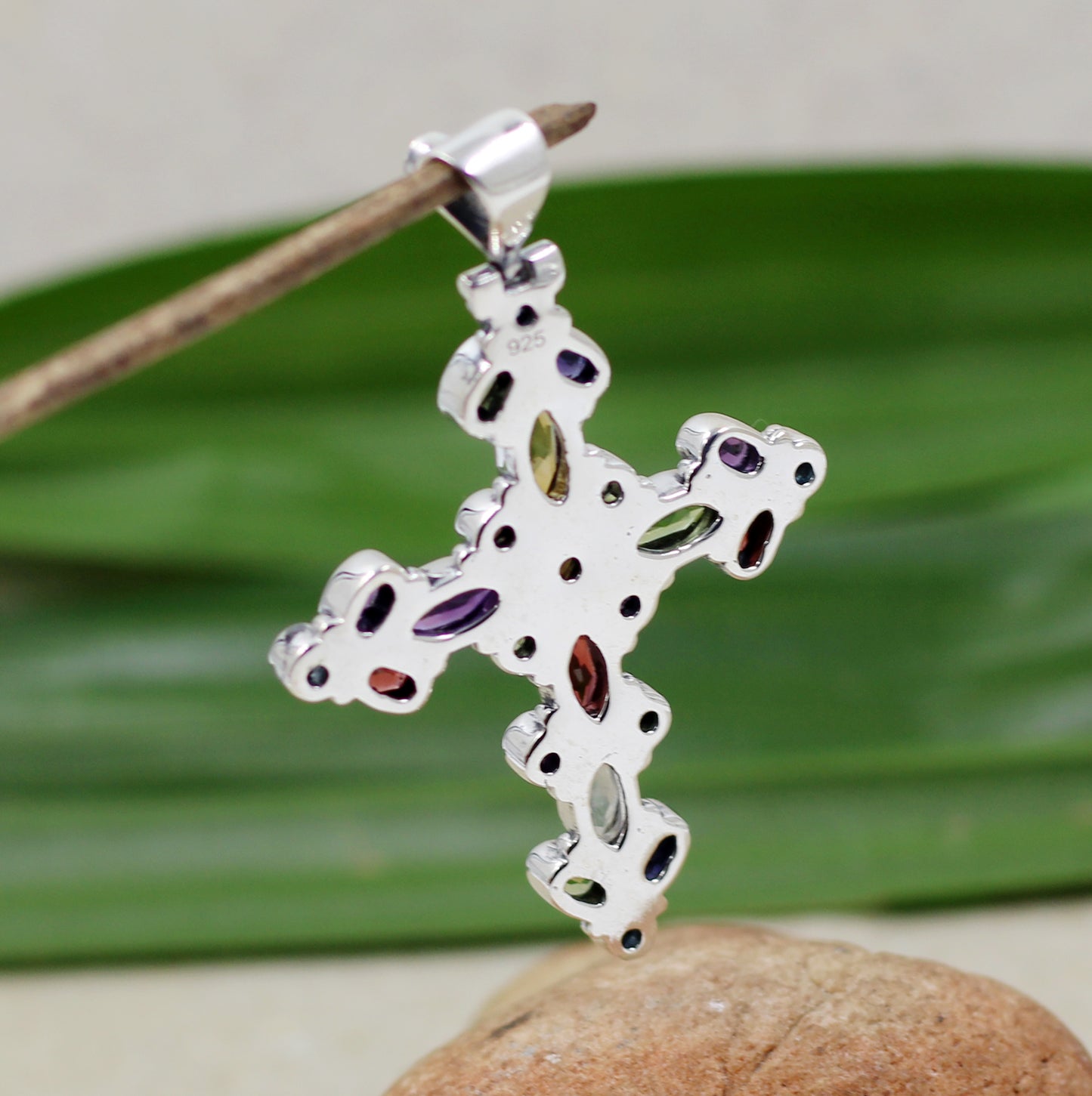 Natural Gemstones Pendant,Bold,Beautiful Cross,multi color Pendant,925 Sterling Silver Jewelry,Gift for Family & Friends