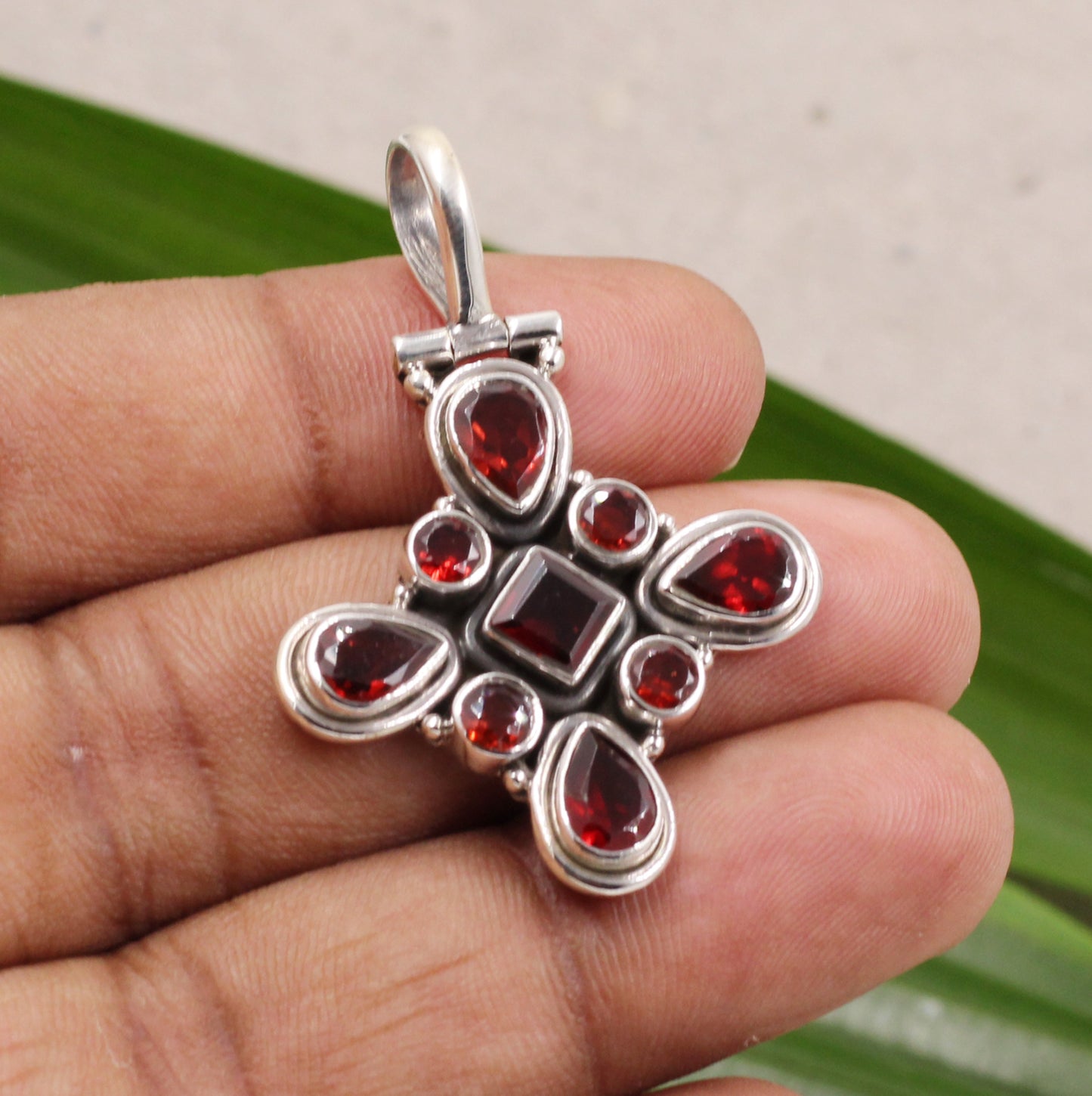 925 Sterling Silver Handmade Pendant, Garnet Gemstone Pendant,Anniversary Gift,Birthday Gift