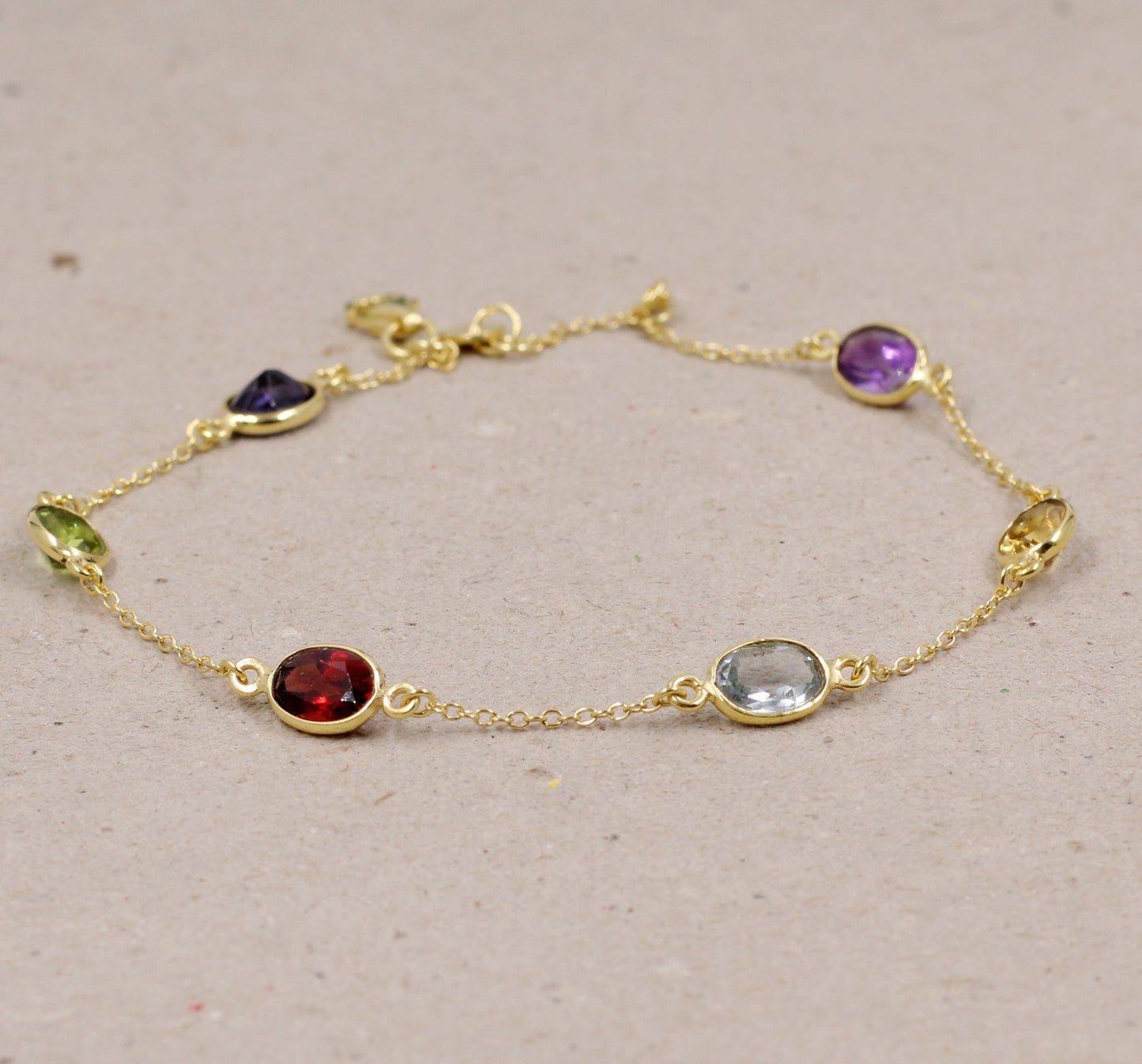 Mulit Color Genuine Gemstones Bracelet,Gold plated Sterling Silver,Handmade Jewelry,Birthday Gift,Anniversary Gift
