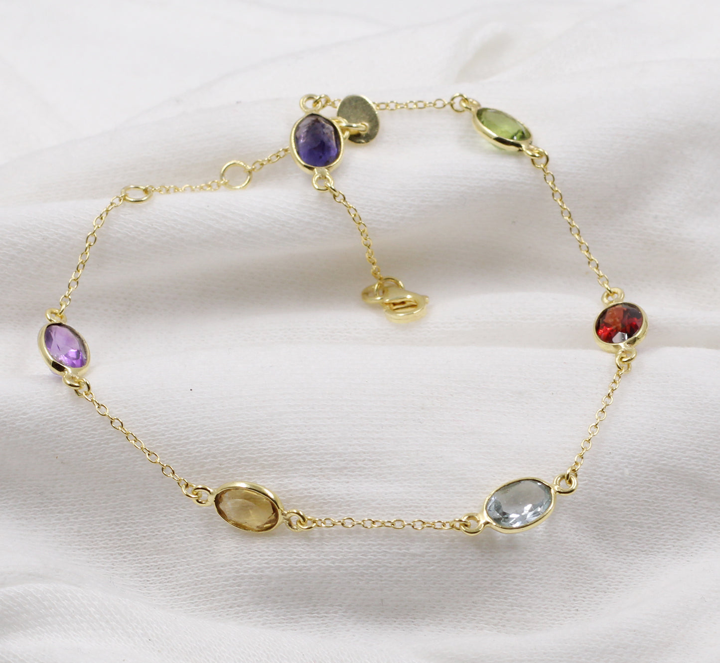 Mulit Color Genuine Gemstones Bracelet,Gold plated Sterling Silver,Handmade Jewelry,Birthday Gift,Anniversary Gift