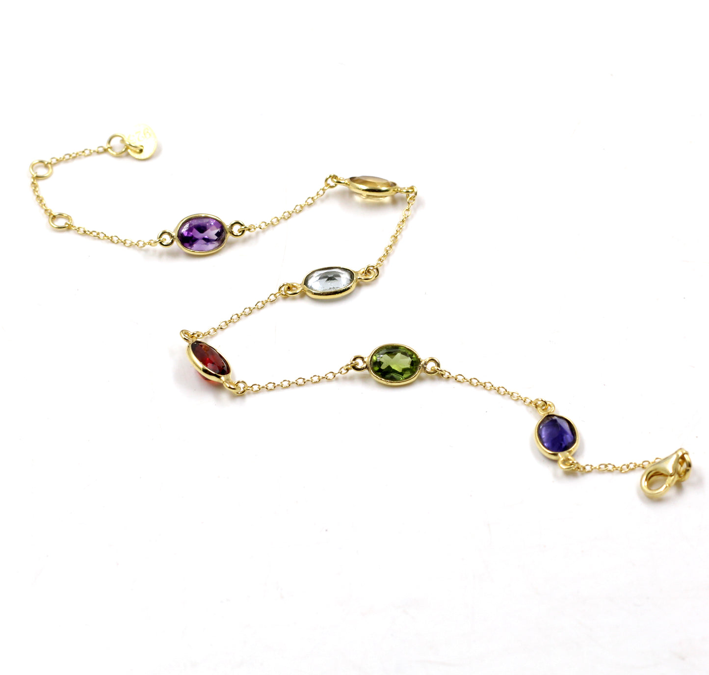 Mulit Color Genuine Gemstones Bracelet,Gold plated Sterling Silver,Handmade Jewelry,Birthday Gift,Anniversary Gift