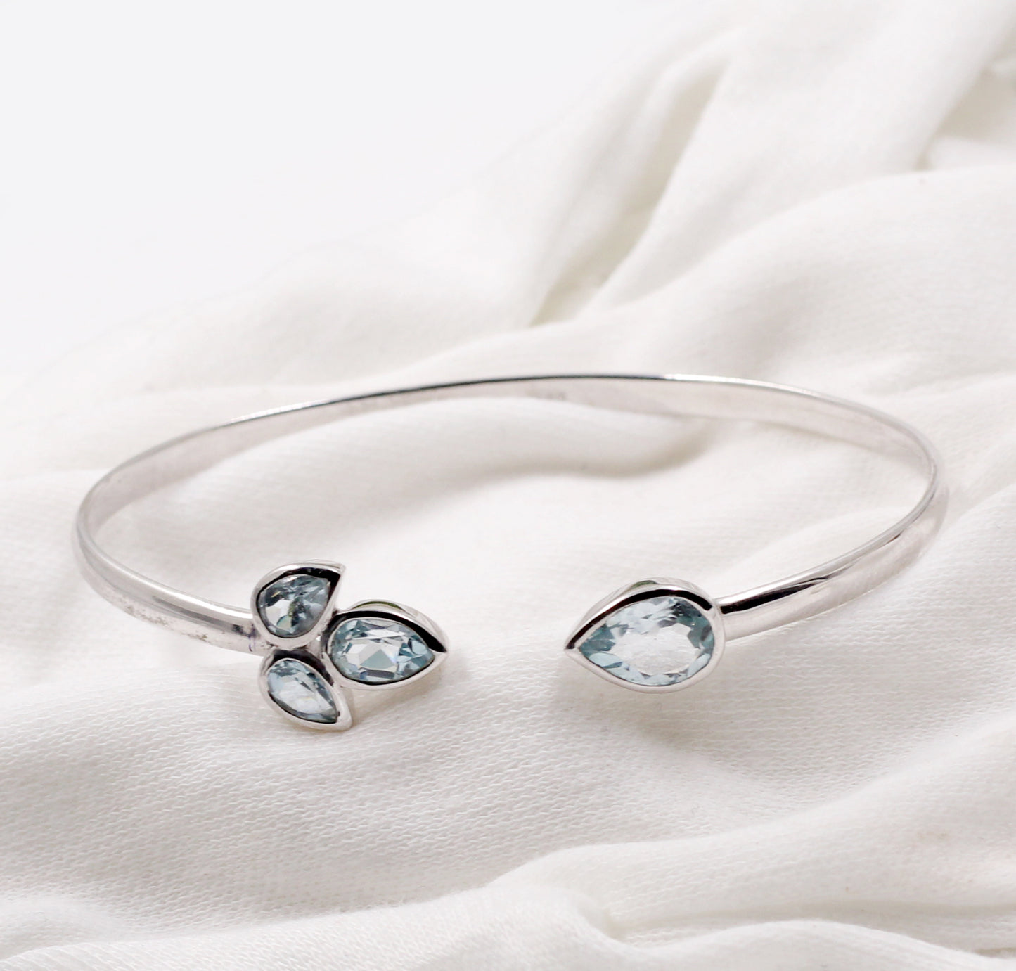 Solid 925 Silver Handmade Jewelry,Front Open Sky Blue Topaz Cuff Bracelet,Adjustable Cuff Bracelet,Anniversary Gift,Christmas Present