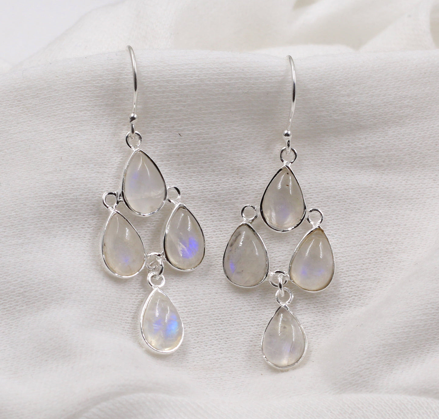 Blue Fire Moonstone Chandelier Earring,Dangler Earrings,Solid 925 Sterling Silver Jewelry,Gift For Girl Friend,Aqua Blue Party Earring