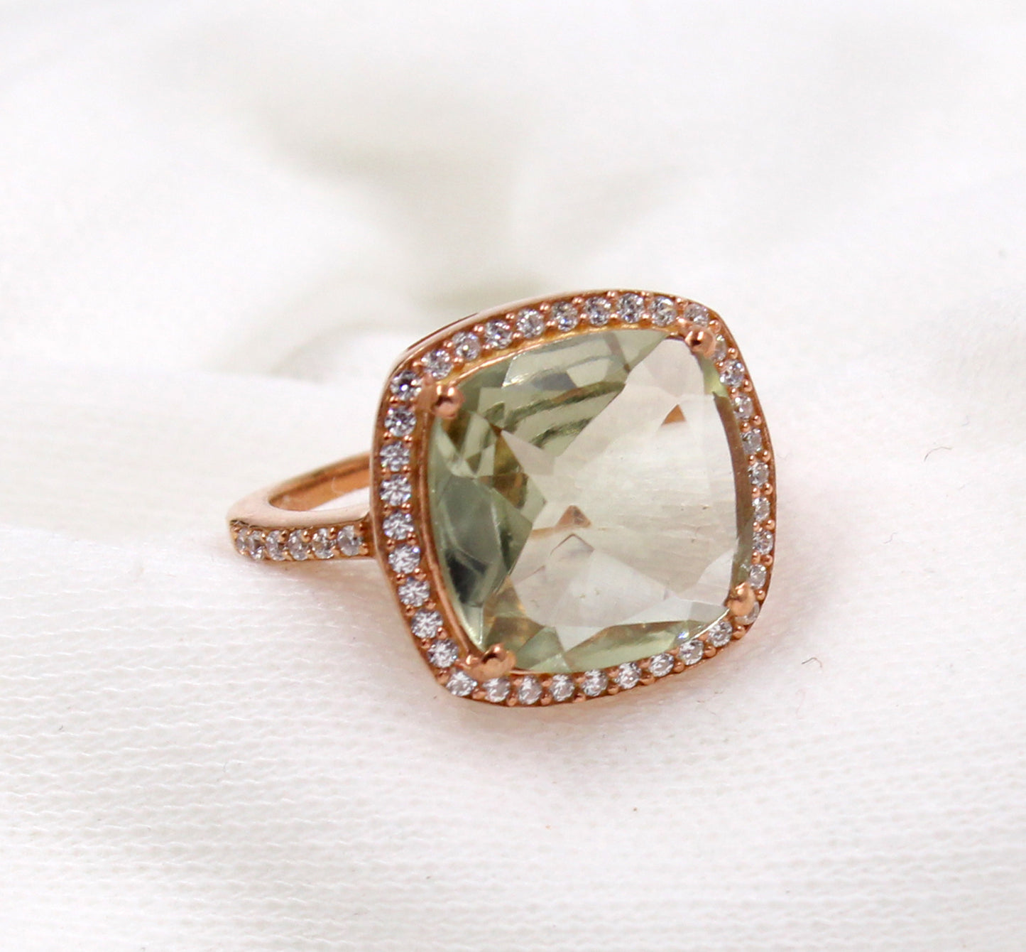 Green Amethyst Ring,Cushion Ring,Engagement Ring,Solid 925 Sterling Silver Jewelry,Wedding Gift Ring