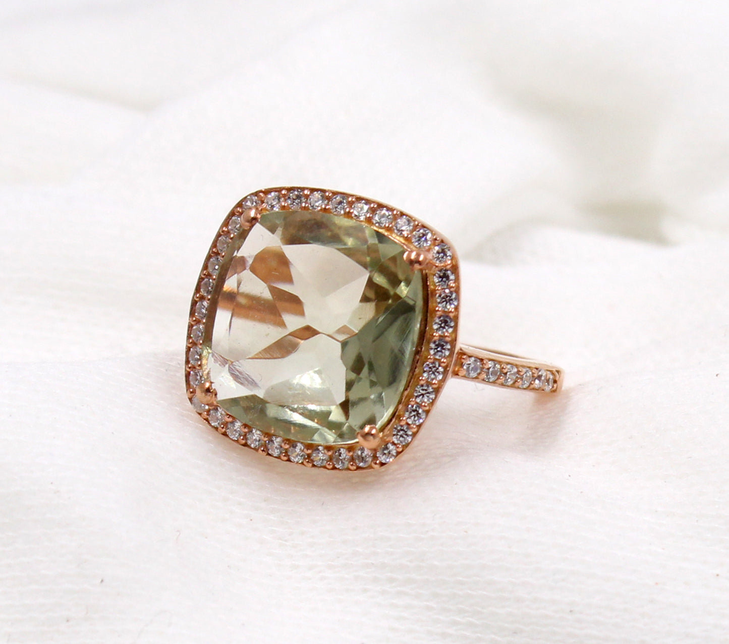 Green Amethyst Ring,Cushion Ring,Engagement Ring,Solid 925 Sterling Silver Jewelry,Wedding Gift Ring