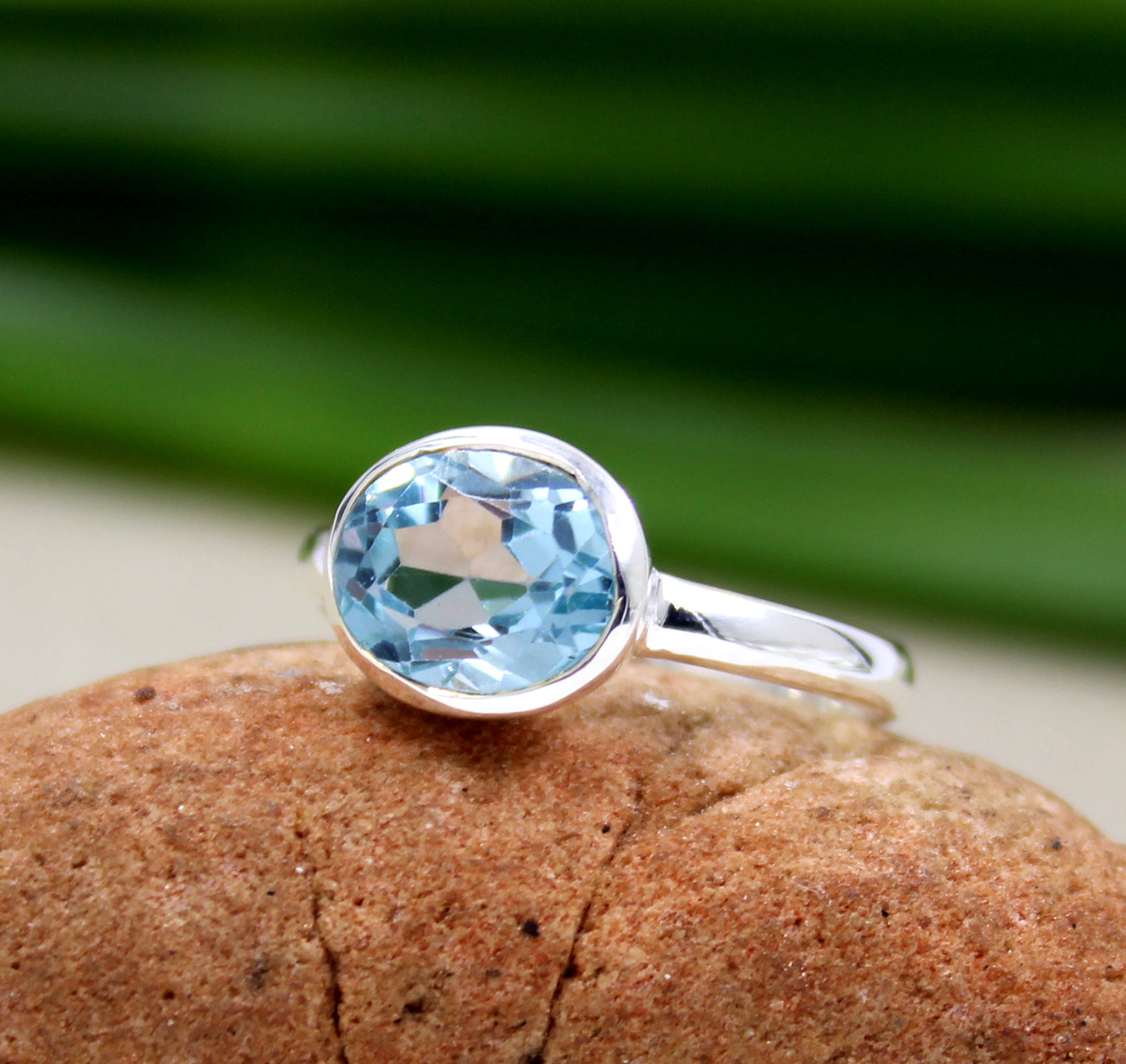 Blue Topaz Gemstone Ring,Solitaire Ring,Handmade Ring,Solid 925 Sterling Silver Jewelry,Engagement Ring,Birthstone Ring