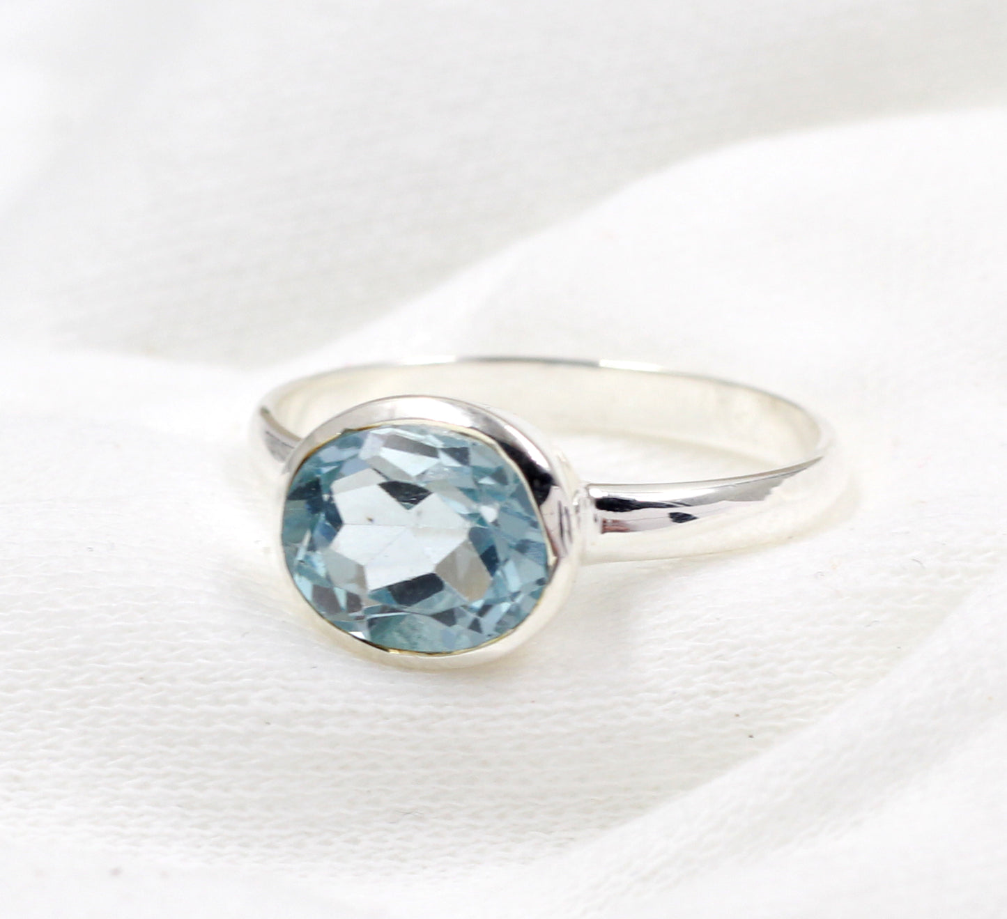 Blue Topaz Gemstone Ring,Solitaire Ring,Handmade Ring,Solid 925 Sterling Silver Jewelry,Engagement Ring,Birthstone Ring