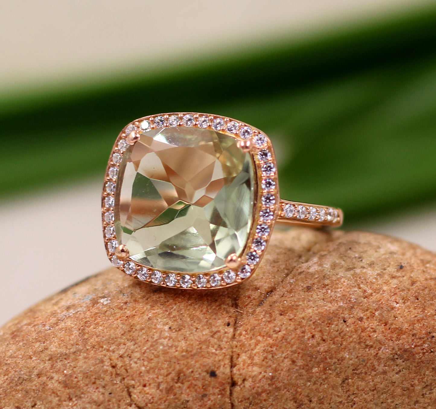 Green Amethyst Ring,Cushion Ring,Engagement Ring,Solid 925 Sterling Silver Jewelry,Wedding Gift Ring