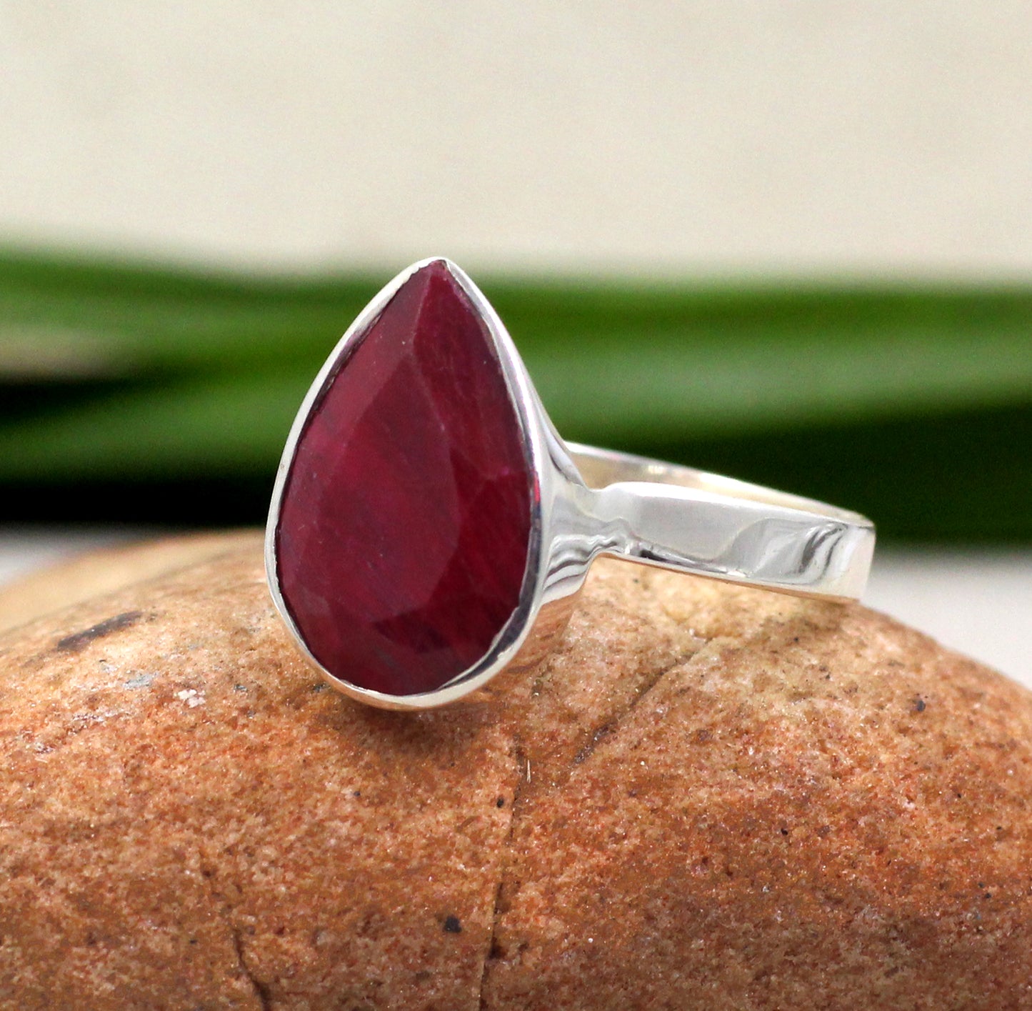 Solitaire Faceted Tear Drop Red Ruby Ring,925 Sterling Silver Handmade Women/Men Everyday Jewelry,Bride's Maid Ring,Anniversary Gift