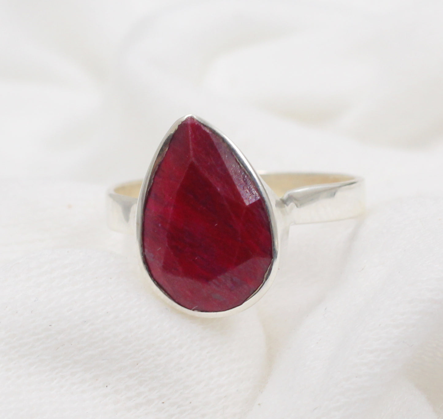 Solitaire Faceted Tear Drop Red Ruby Ring,925 Sterling Silver Handmade Women/Men Everyday Jewelry,Bride's Maid Ring,Anniversary Gift