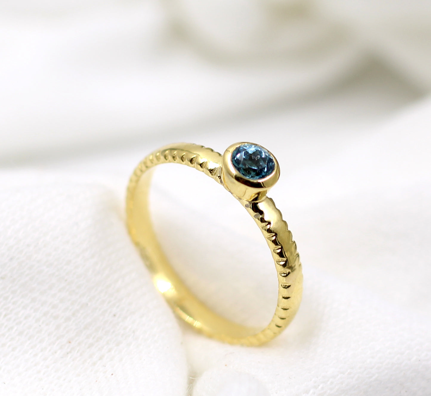 Solid 925 Silver Sterling Textured Jewelry,Swiss Blue Topaz Gemstone Ring,Anniversary Gift,Wedding Present