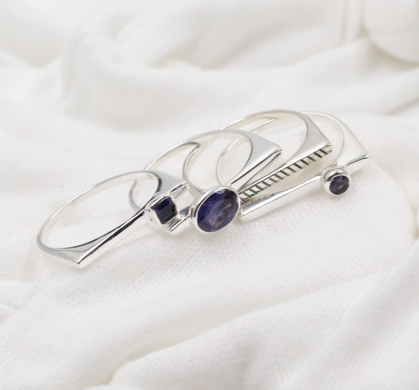 Iolite Ring set,Designer Four rings set,Birthday Gift,Gift Anniversary Ring,925 sterling Silver,Genuine Gemstone jewelry