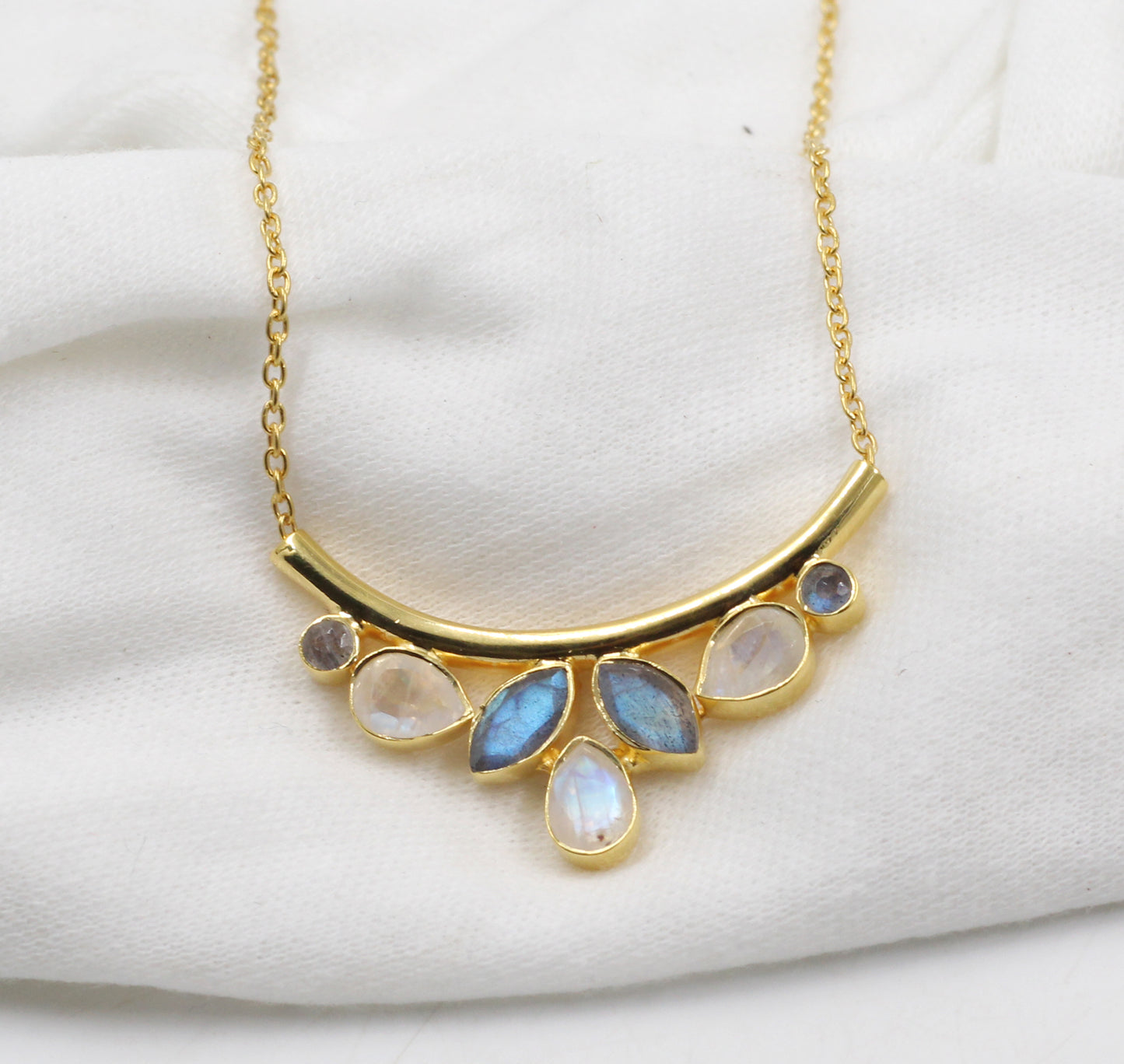 Solid 925 Sterling Silver Jewelry,Labradorite-Moonstone Necklace,Bridesmaid Necklace,Party Wear Necklace,Handmade Necklace,Anniversary Gift