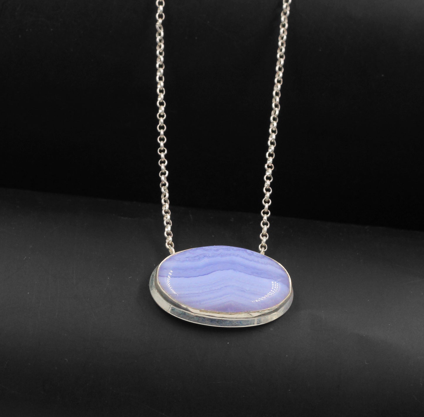 925 Silver Gemstone Jewelry,Lovely Blue Striped Lace Agate Necklace,Anniversary Gift,Chain Pendant Necklace,gift for Mom,Casual Wear Silver