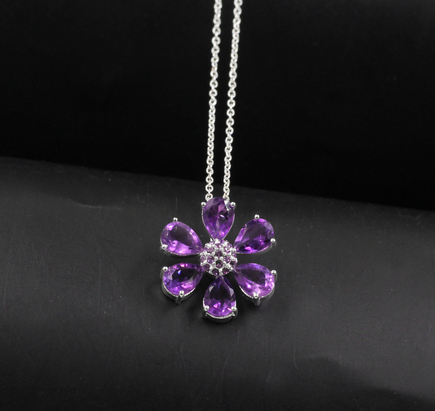 Gorgeous Amethyst Necklace,Flower Pendant Chain,925 Silver Handmade Jewelry,Anniversary Gift,Proposal Necklace,Mother's Day Gift