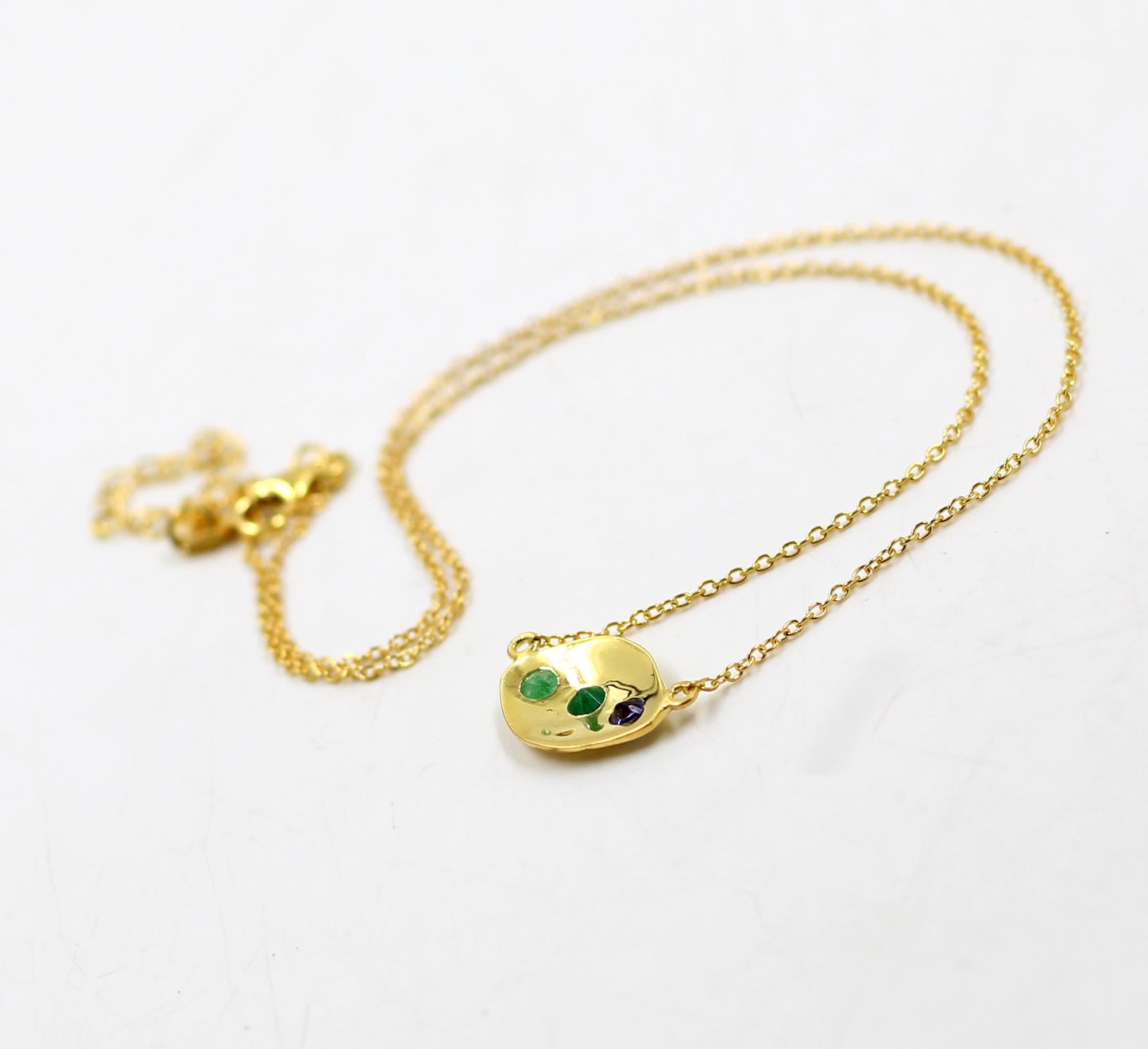 Natural Emerald & Iolite Necklace,Charm Necklace,Gold Plated 925 Silver,Handmade Jewelry,Anniversary Gift, Birthstones Jewelry