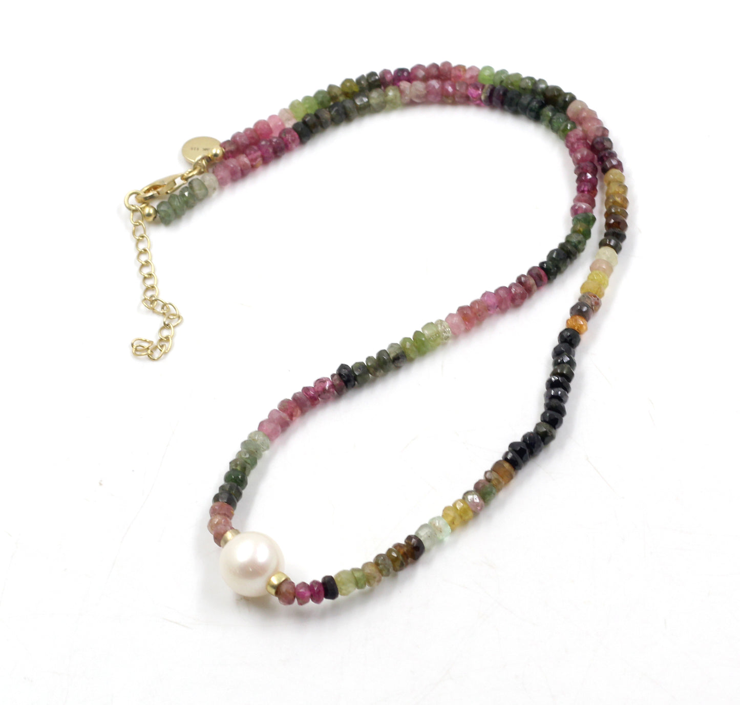 925 Sterling Silver Handmade Jewelry,Real Tourmaline Multi Color Beads & Pearl Necklace,Elegant Party Wear,Anniversary Necklace ,Valentine Gift