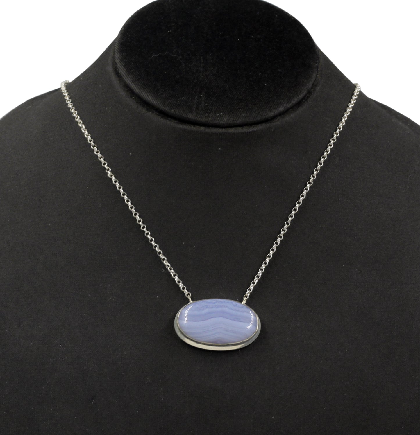 925 Silver Gemstone Jewelry,Lovely Blue Striped Lace Agate Necklace,Anniversary Gift,Chain Pendant Necklace,gift for Mom,Casual Wear Silver