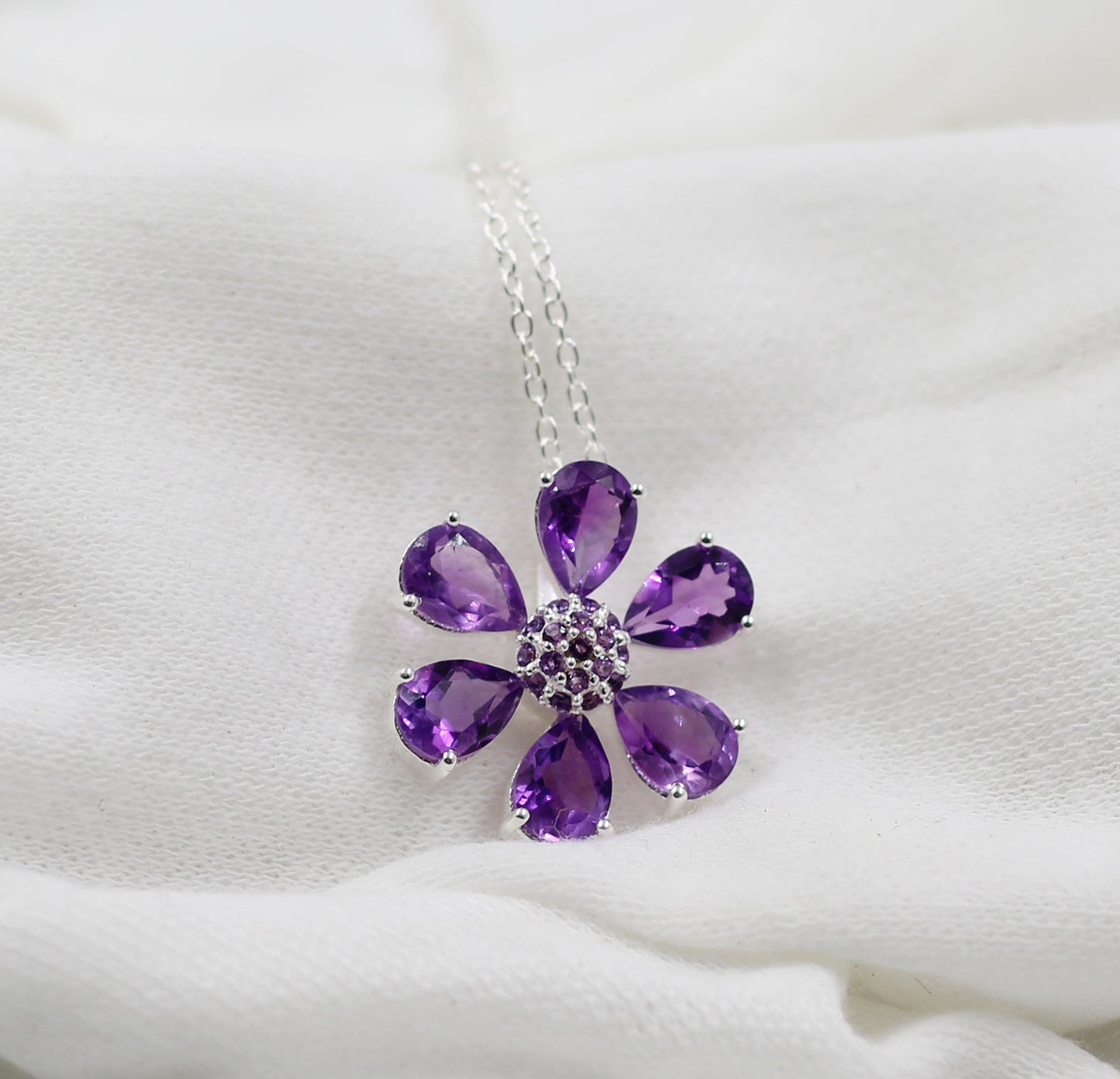 Gorgeous Amethyst Necklace,Flower Pendant Chain,925 Silver Handmade Jewelry,Anniversary Gift,Proposal Necklace,Mother's Day Gift
