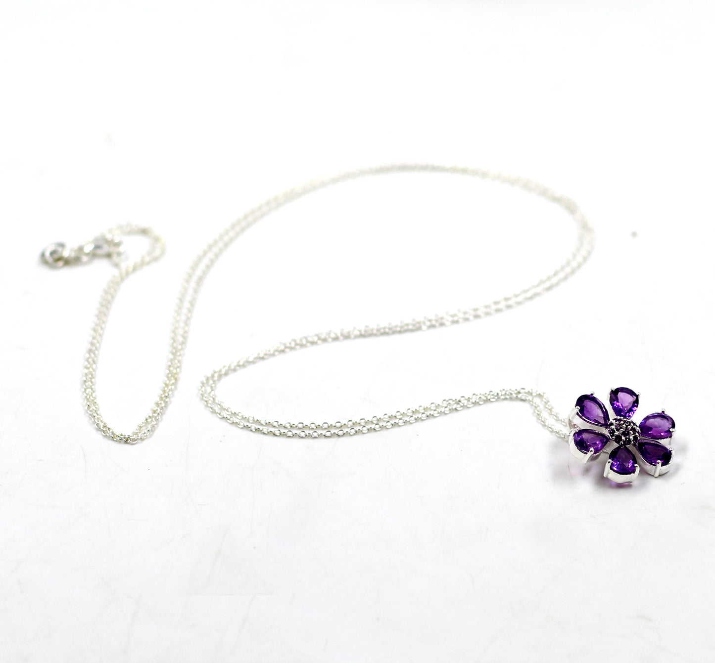Gorgeous Amethyst Necklace,Flower Pendant Chain,925 Silver Handmade Jewelry,Anniversary Gift,Proposal Necklace,Mother's Day Gift