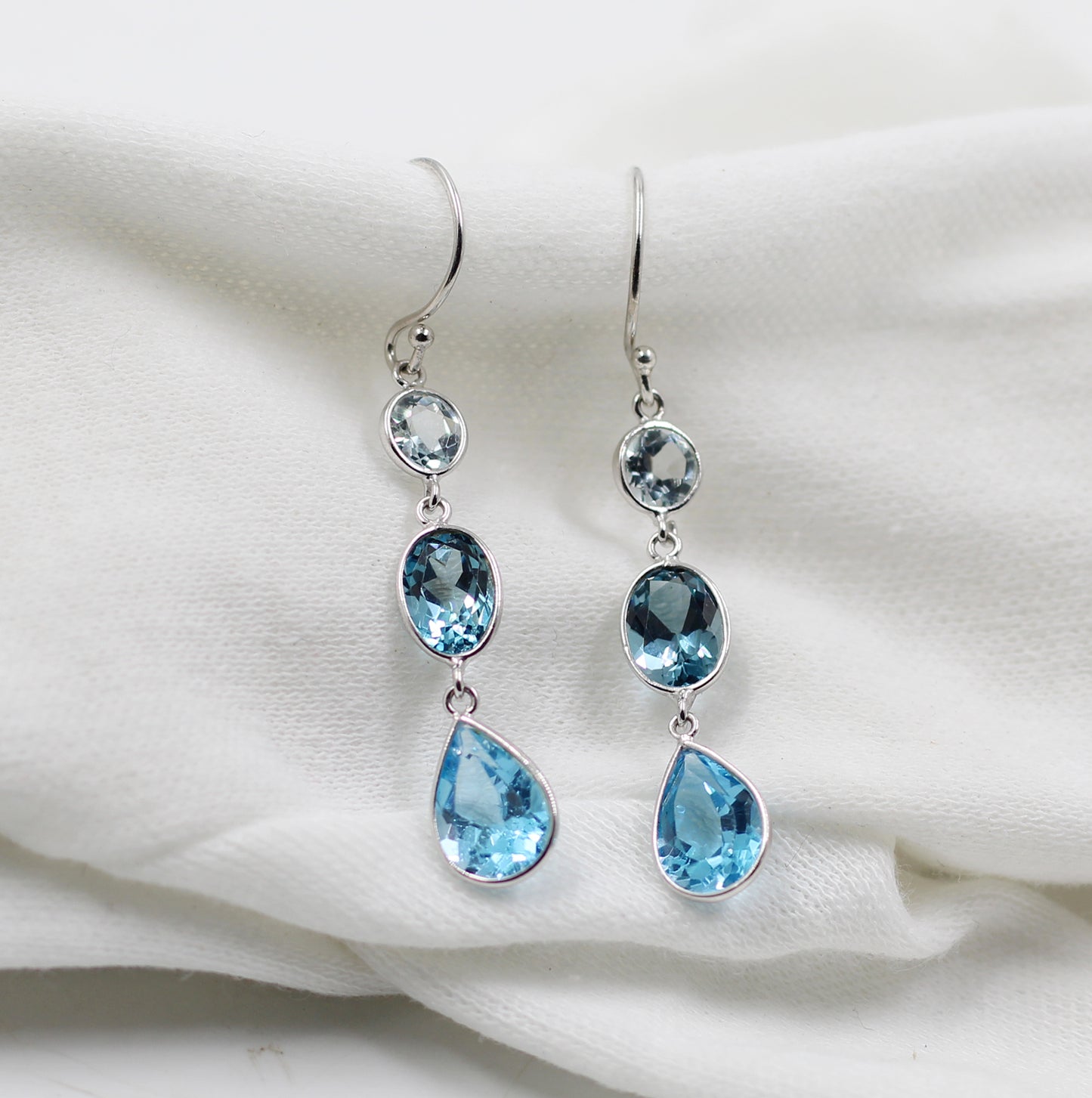 London Blue Topaz,Swiss Blue topaz & Sky Blue Topaz Dangler Earring,Tantalizing Blue Topaz Earring,Sterling Silver Valentine Gift for Her,Party Wear