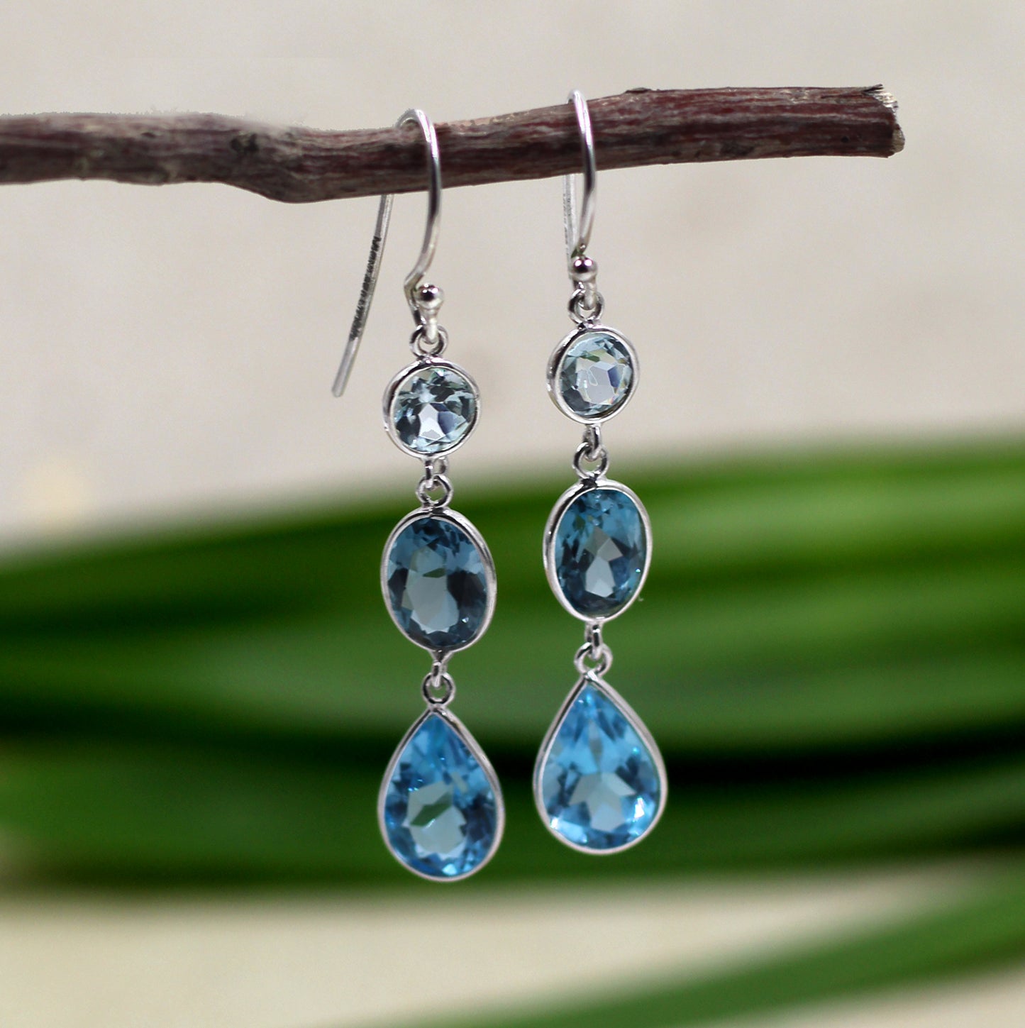 London Blue Topaz,Swiss Blue topaz & Sky Blue Topaz Dangler Earring,Tantalizing Blue Topaz Earring,Sterling Silver Valentine Gift for Her,Party Wear