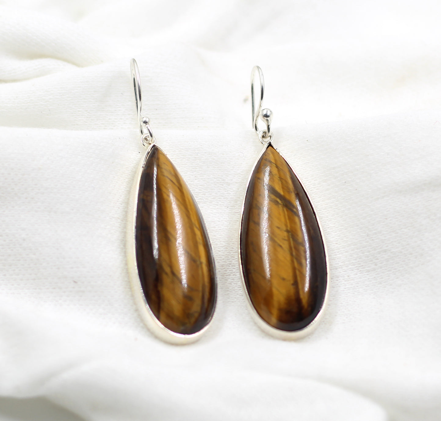 925 Sterling Silver Gemstone Jewelry,Tiger Eye long tear drop Earring,Brown Chunky Danglers,Birthday Gift,Big Gemstone Silver Dangler for Me
