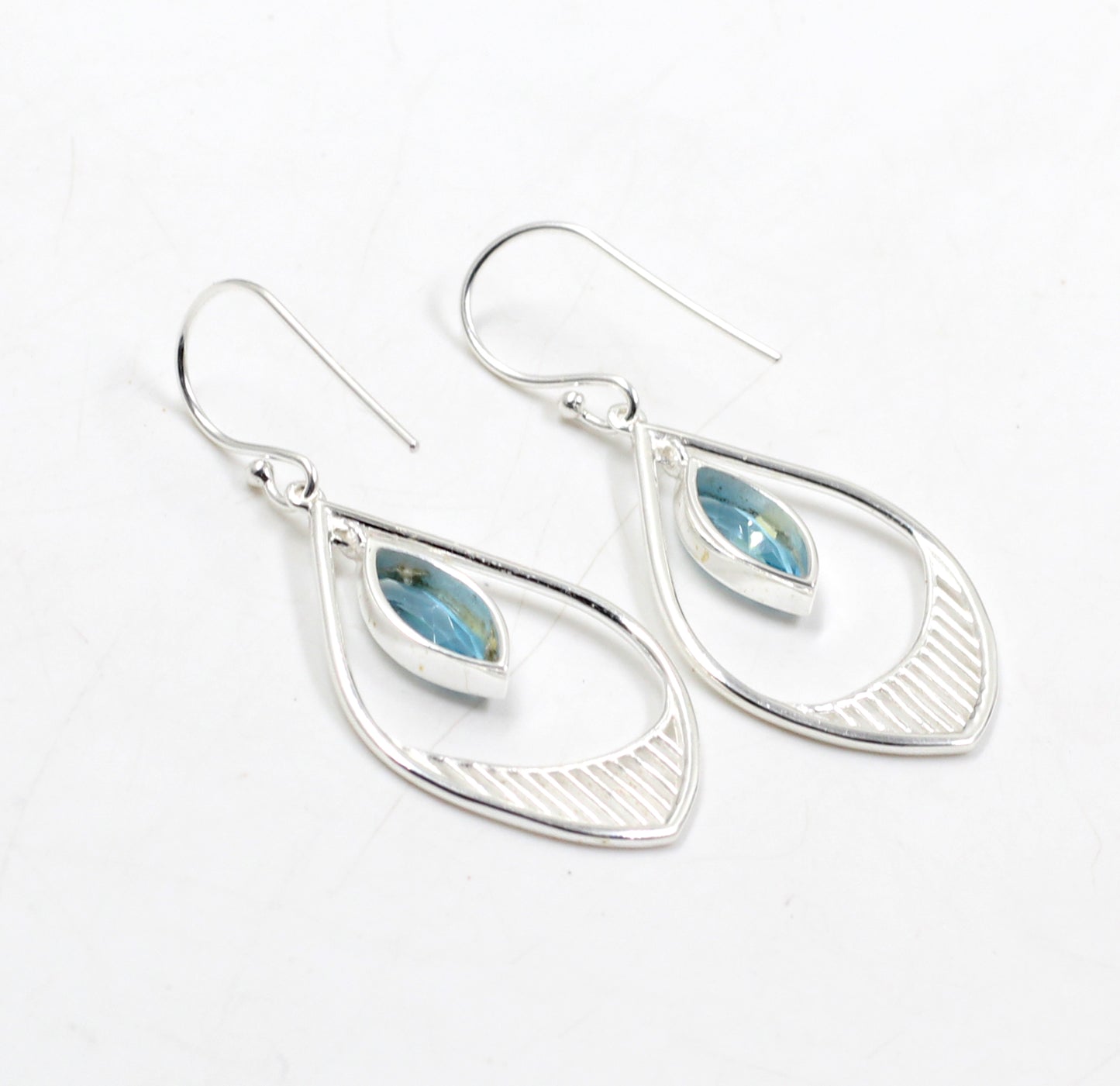 Solid 925 sterling silver jewelry,Brilliant Swiss blue topaz earring,Anniversary Gift,Designer dangler,Sister's Christmas Gift,Birthday gift