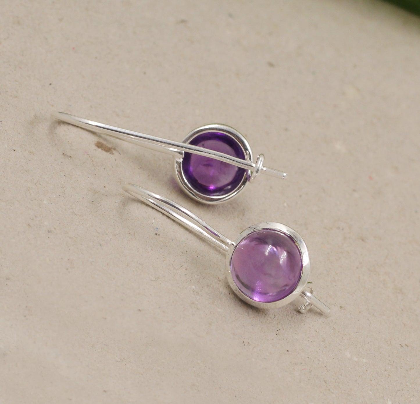 Minimalist Cabochon Gemstone Earrings,Amethyst/Crystal Quartz hangings,925 Sterling Silver,Anniversary Gift,Wedding Jewelry
