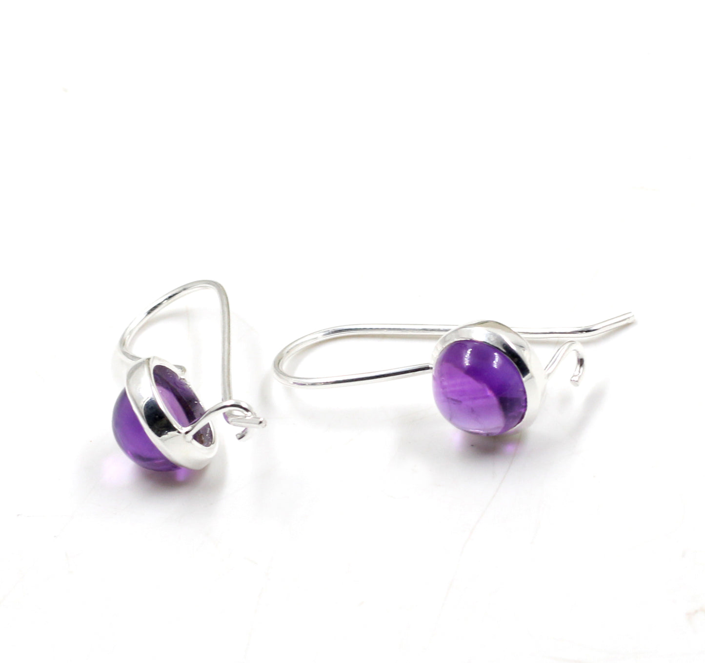 Minimalist Cabochon Gemstone Earrings,Amethyst/Crystal Quartz hangings,925 Sterling Silver,Anniversary Gift,Wedding Jewelry