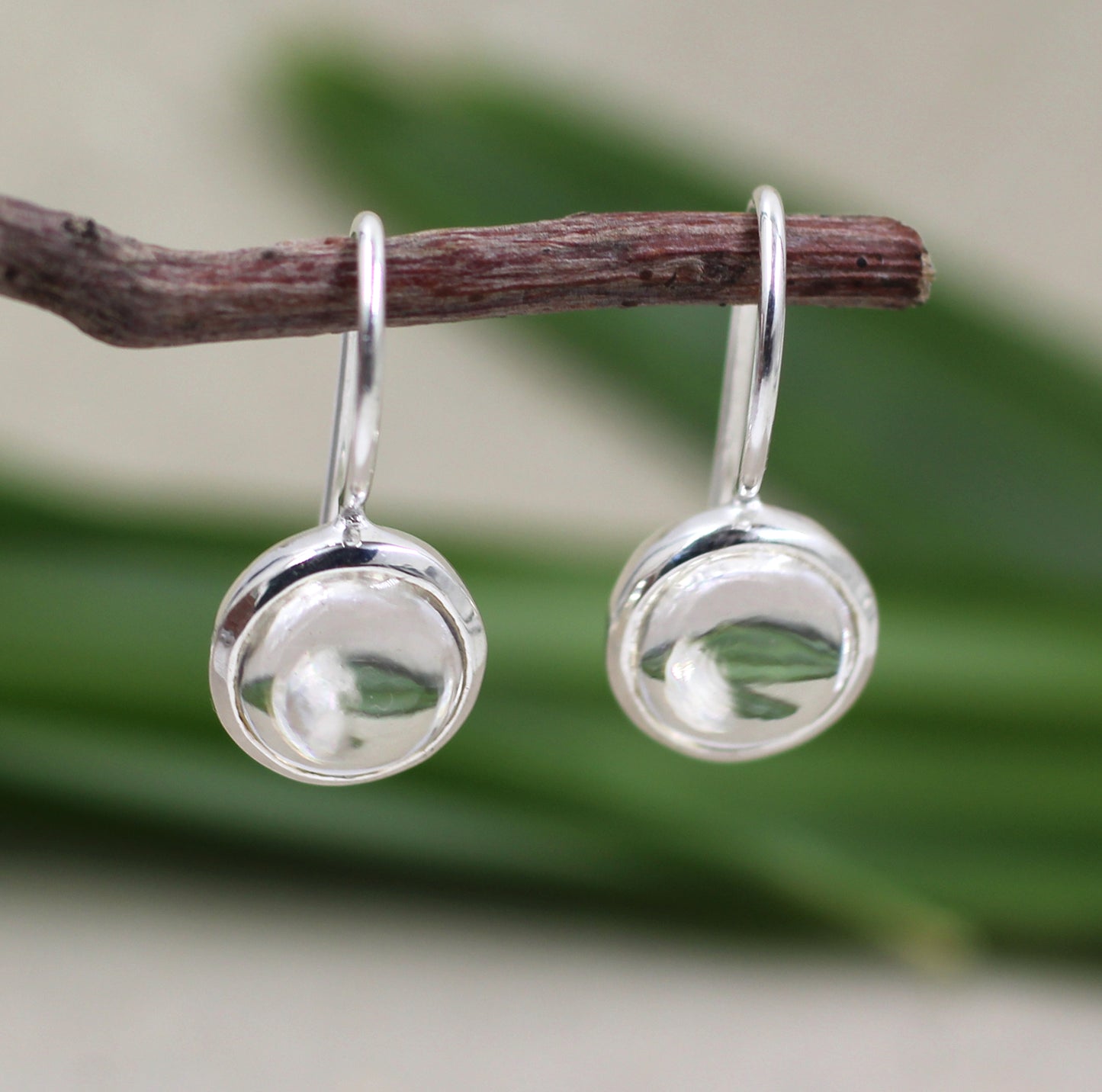 Minimalist Cabochon Gemstone Earrings,Amethyst/Crystal Quartz hangings,925 Sterling Silver,Anniversary Gift,Wedding Jewelry